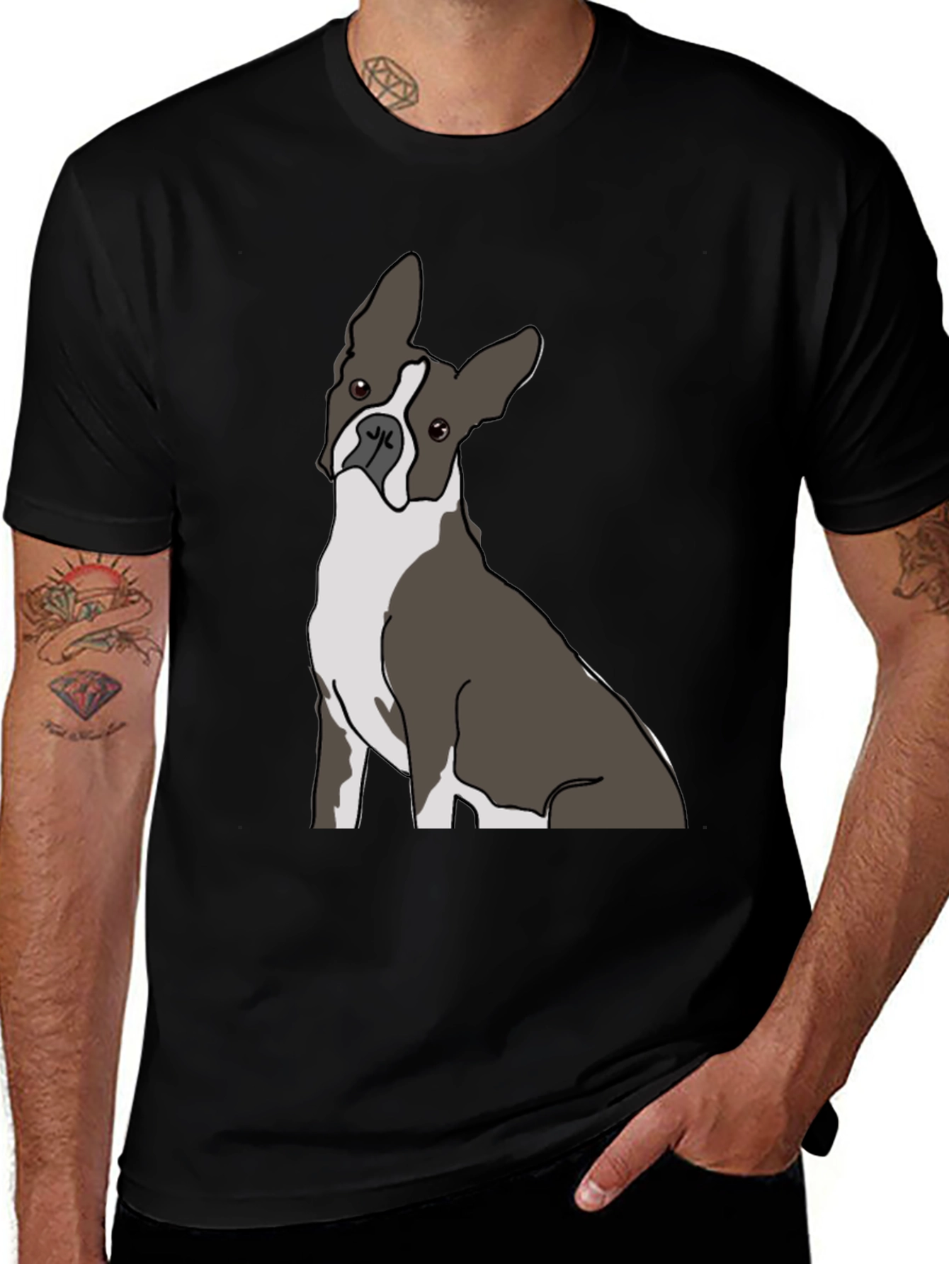Boston Terrier Graphic Tee - Black Cotton Casual Wear