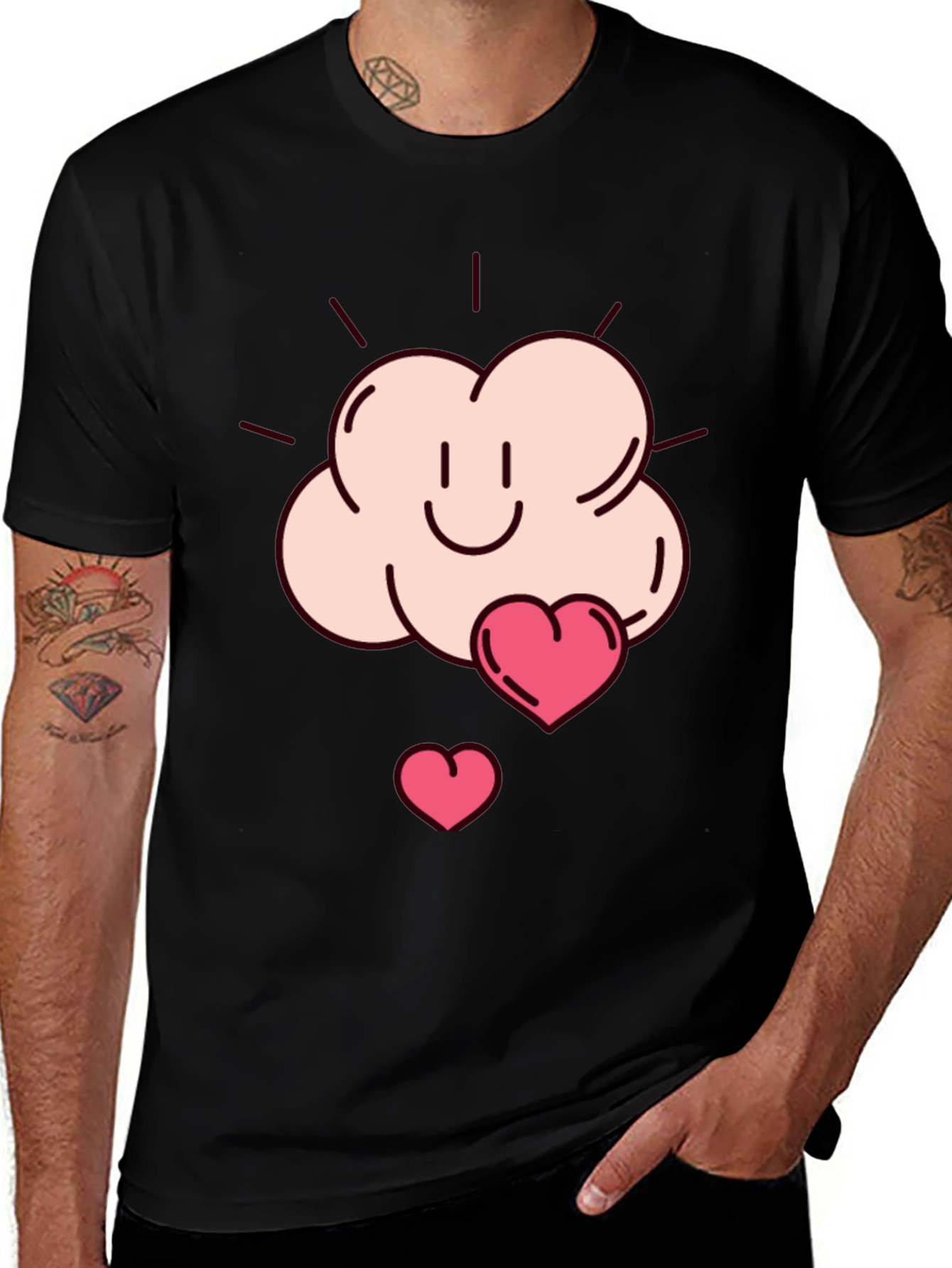 Variant 6 of Cute Cloud & Hearts Graphic Black T-Shirt