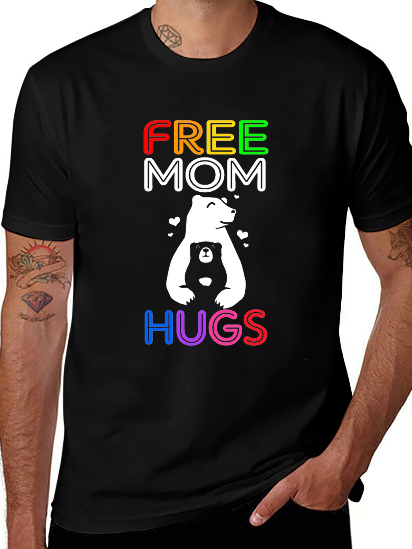 Black Free Mom Hugs Bear Graphic Tee main image