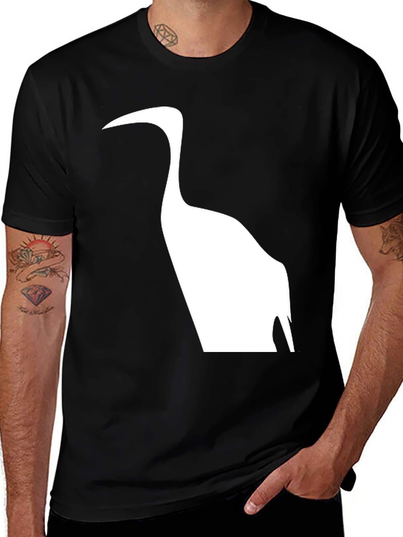 Variant 17 of Black T-Shirt with Heron Silhouette
