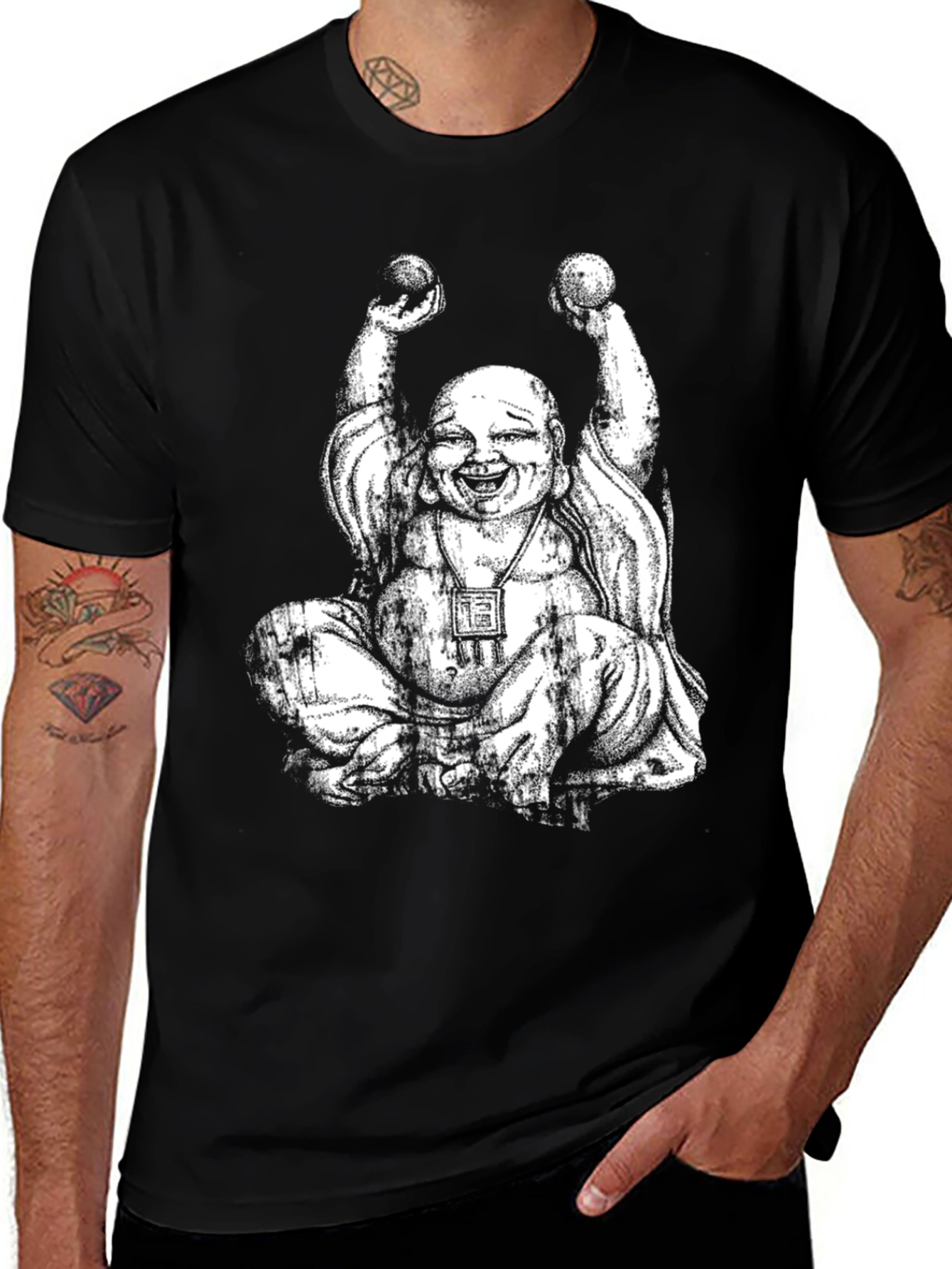 Laughing Buddha Graphic Tee - Black Cotton Shirt