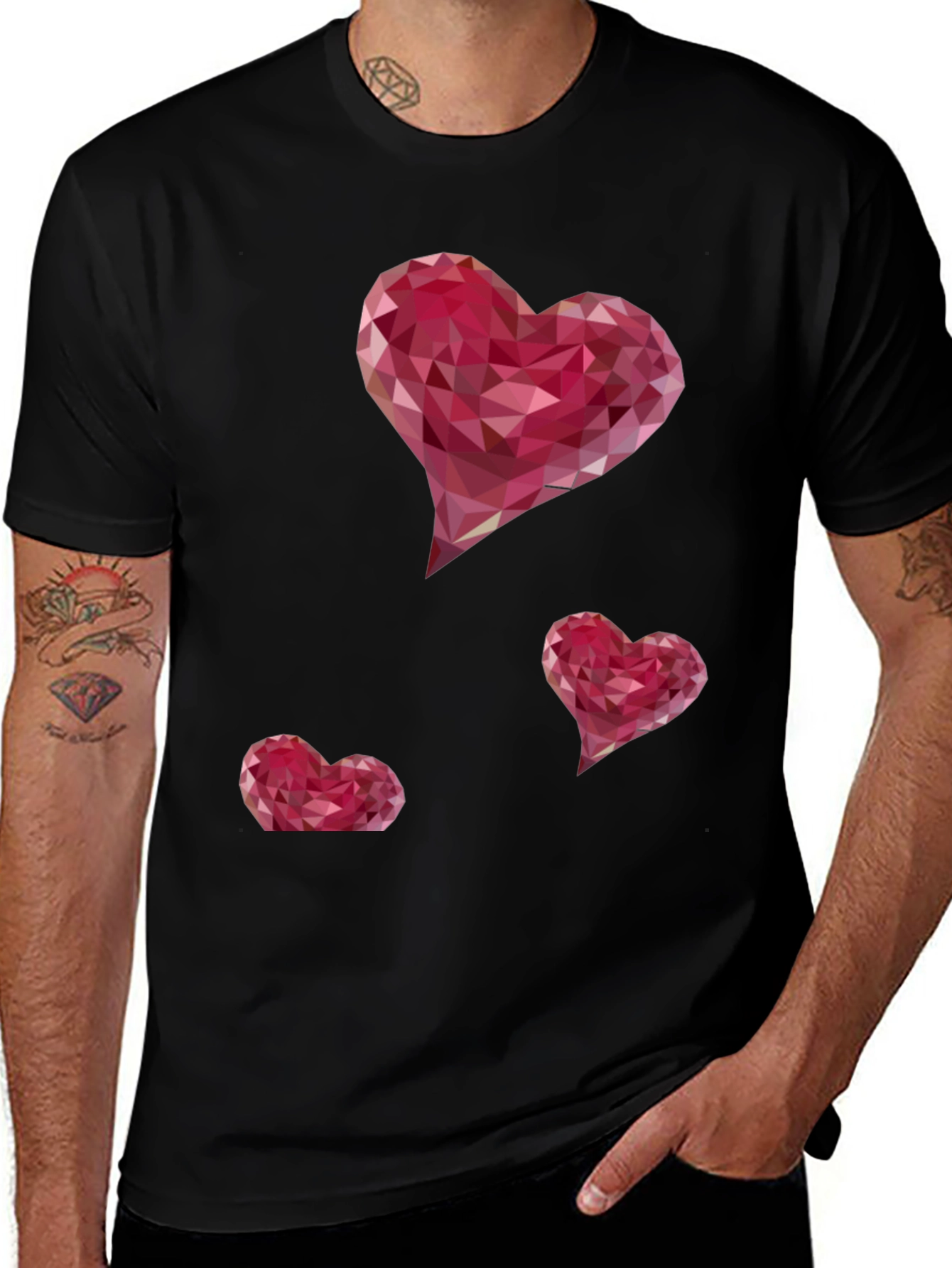Variant 24 of Geometric Heart Print Black T-Shirt
