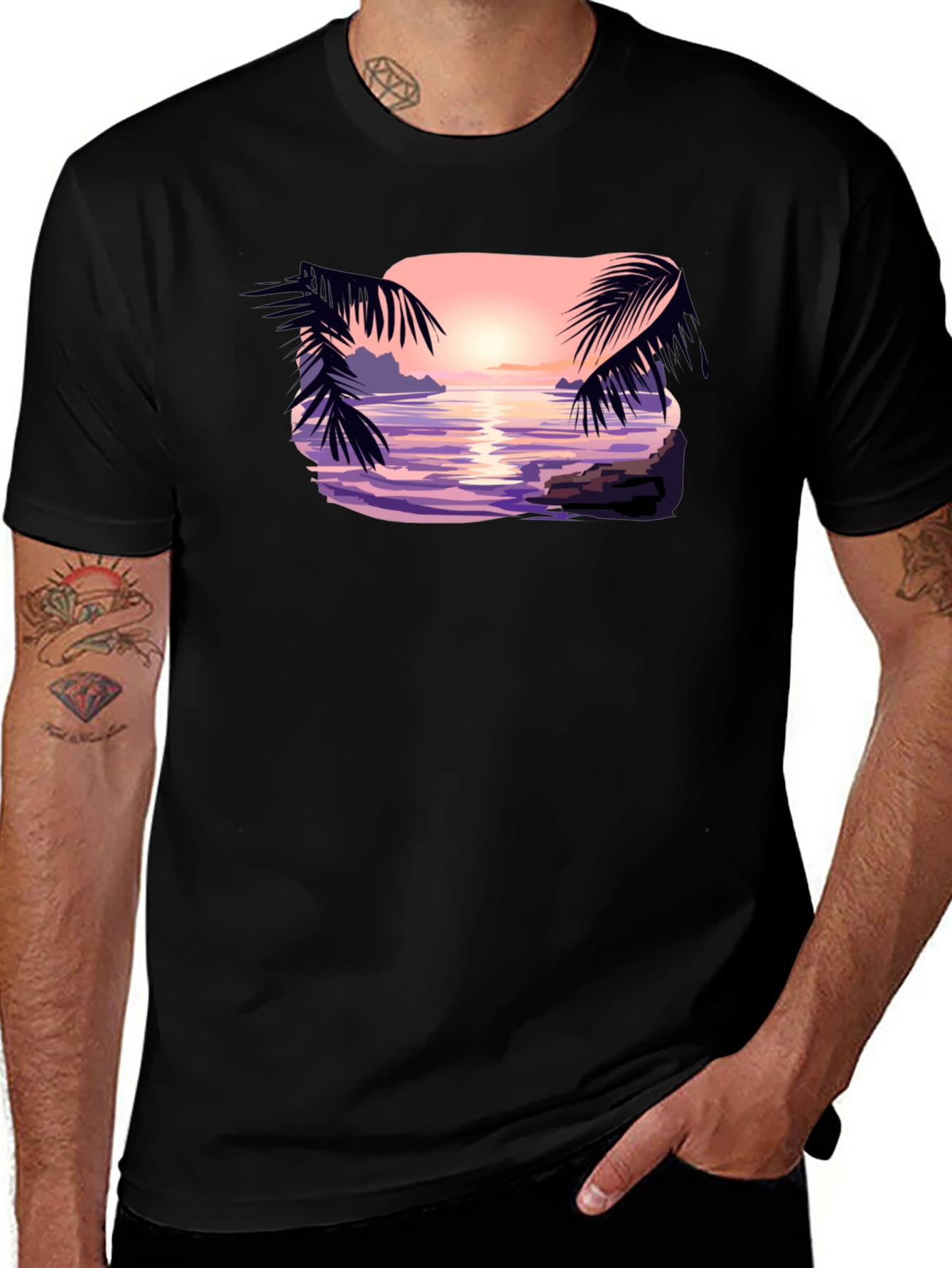 Variant 13 of Tropical Sunset Graphic Tee - Black Casual Shirt
