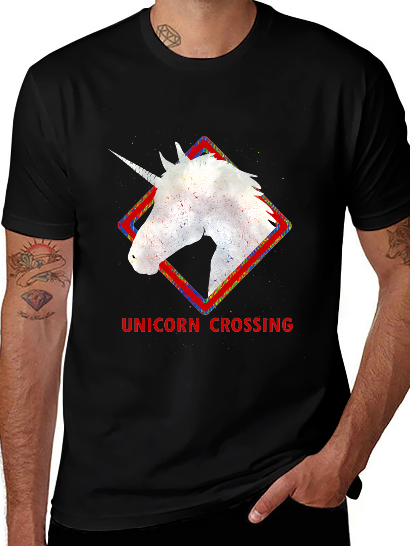 Variant 15 of Unicorn Crossing Graphic Tee - Stylish Black T-Shirt