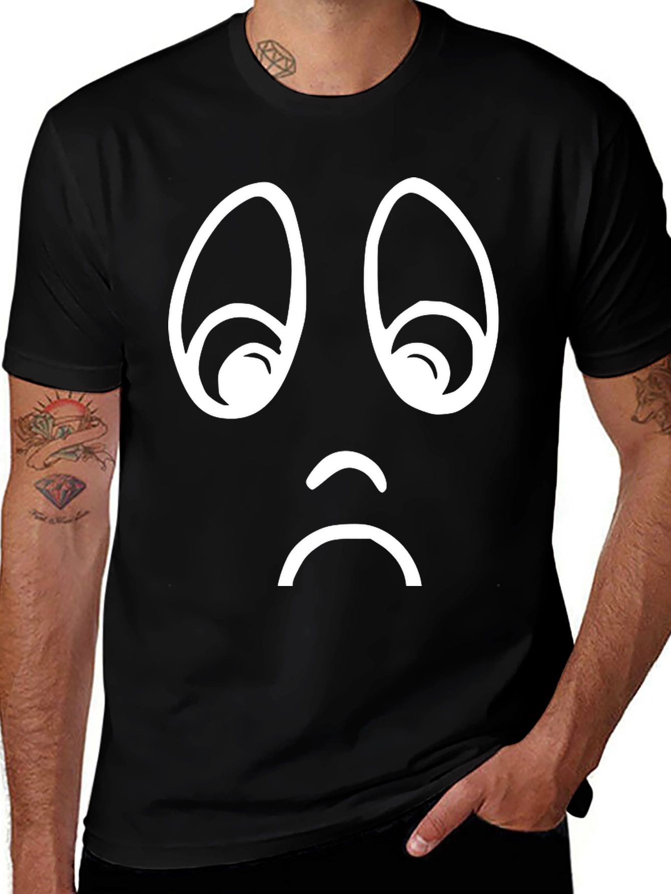 Variant 15 of Sad Face Graphic T-Shirt - Black