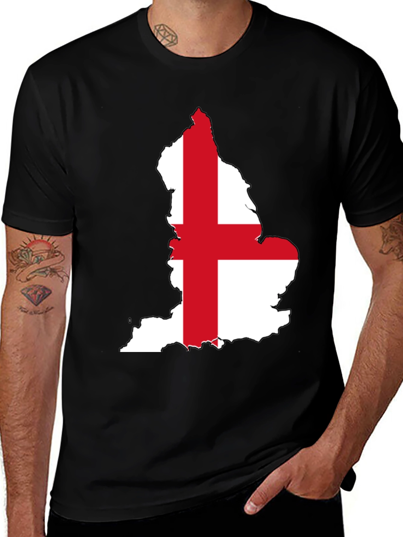 England Flag Map T-Shirt - Black Cotton Tee