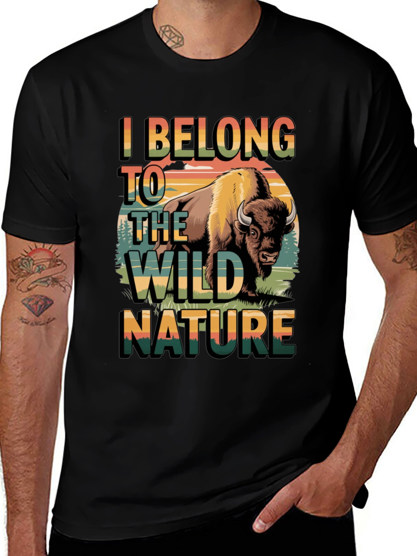 Variant 7 of Wild Nature Bison Graphic Tee - Men's Black T-Shirt