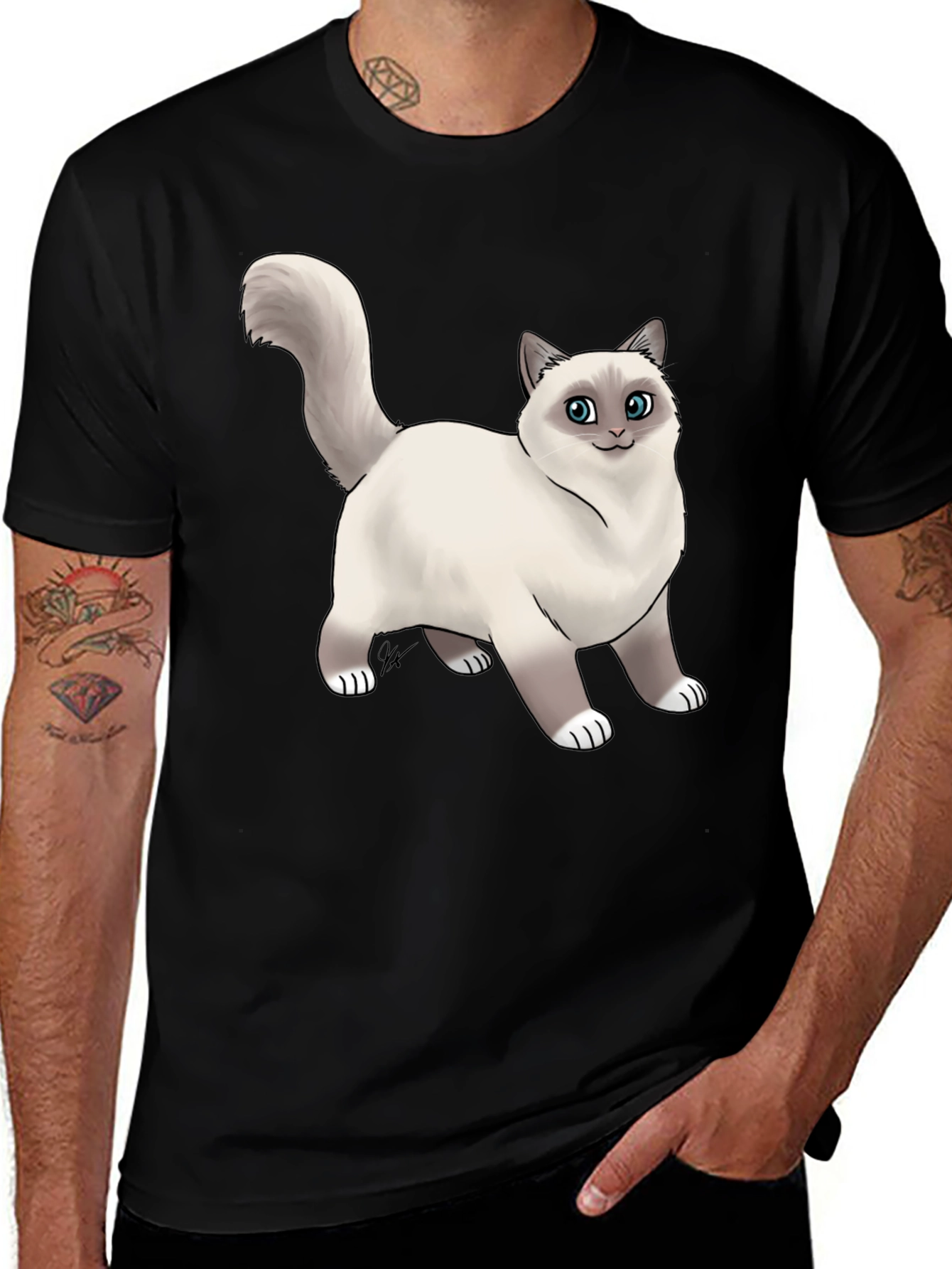 Variant 7 of Cat Graphic Black T-Shirt - Novelty Tee