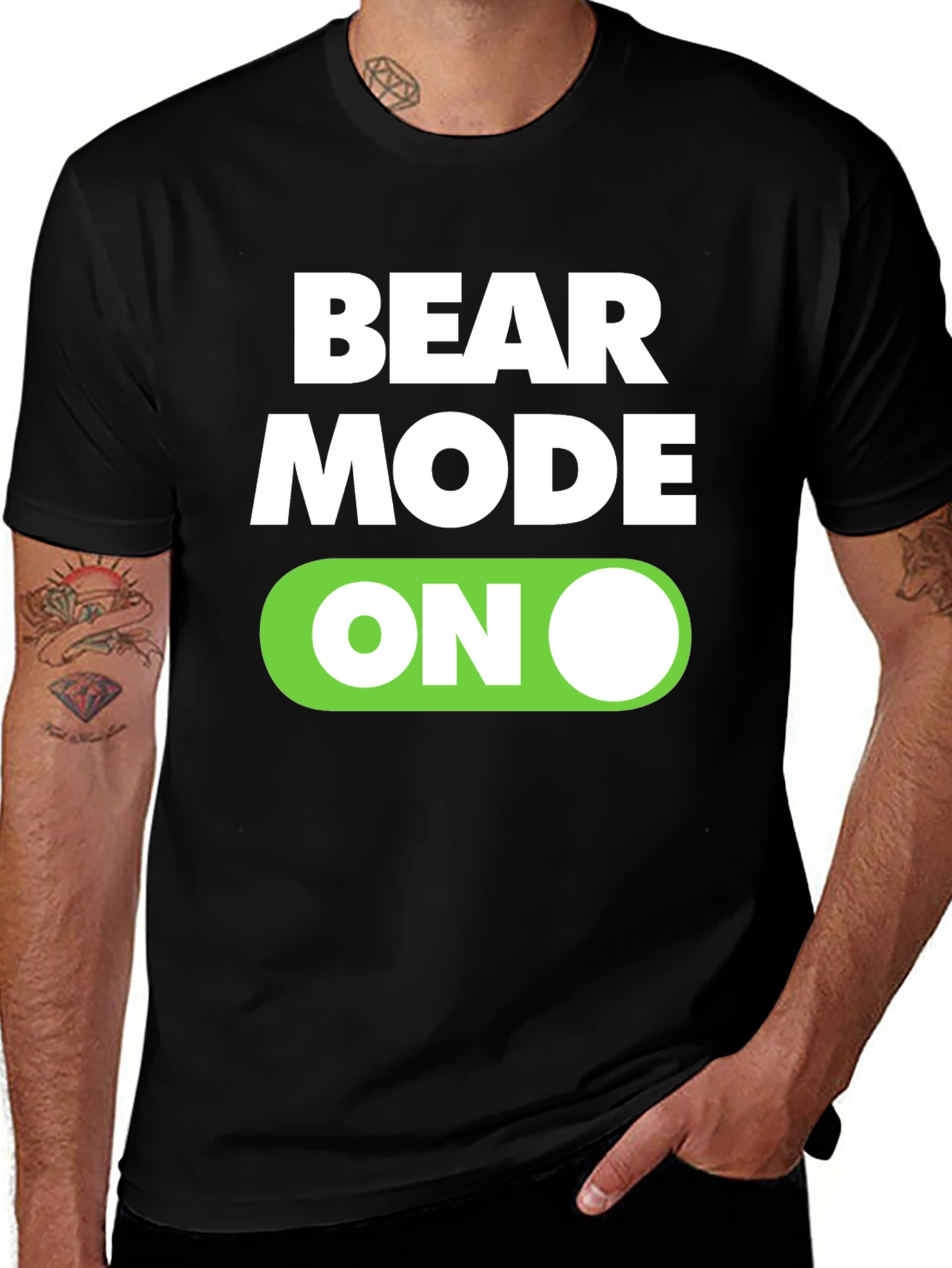 Variant 23 of Bear Mode On Graphic Tee - Black Cotton T-Shirt