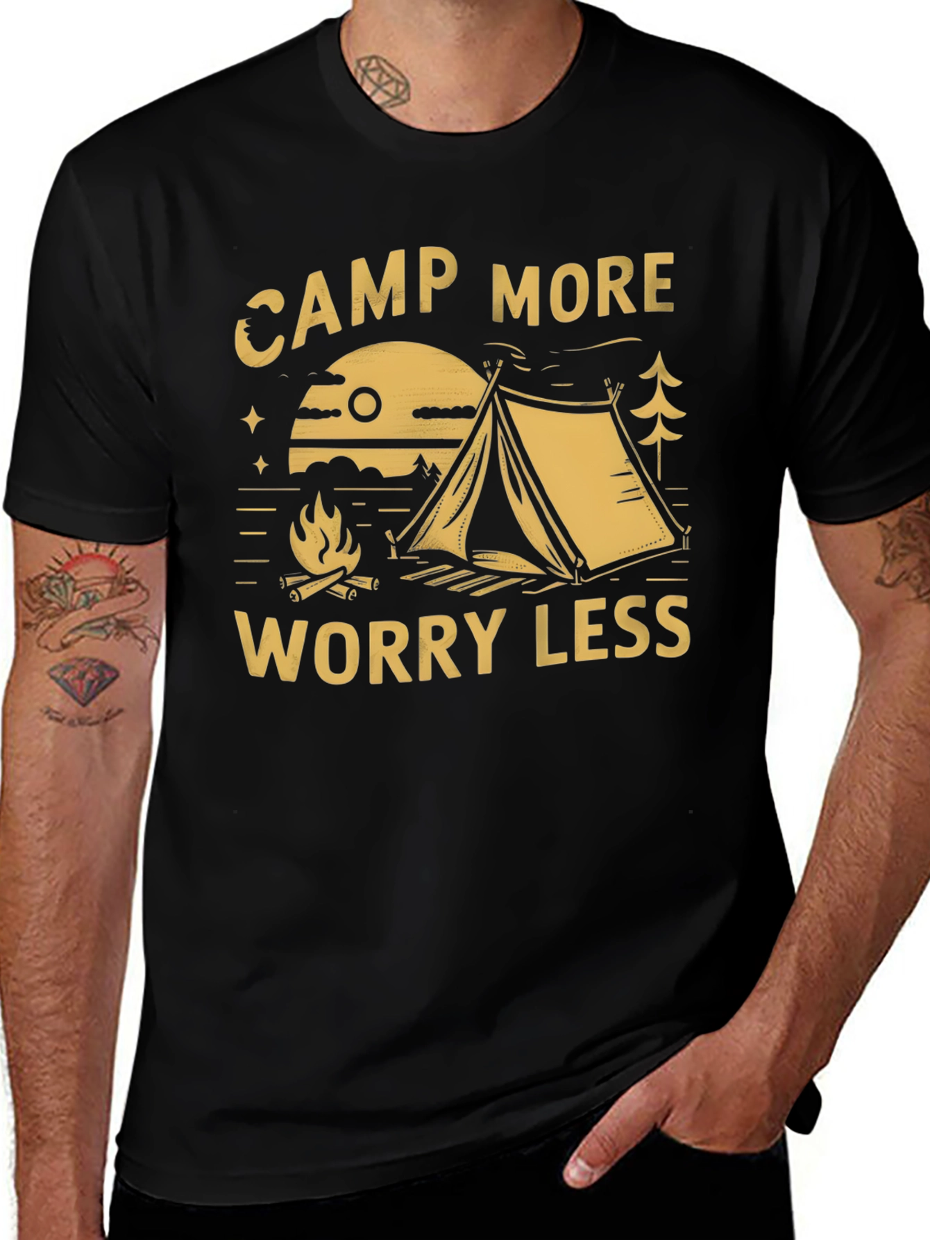 Variant 17 of Camp More Worry Less Graphic Tee - Outdoor Adventure T-Shirt