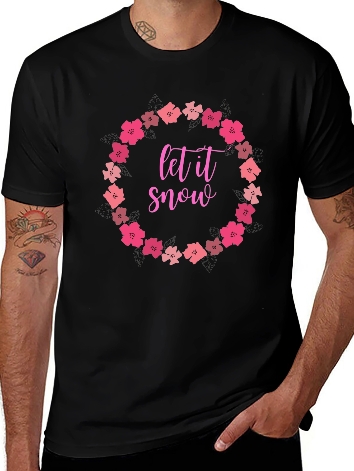 Variant 23 of Let It Snow Floral Wreath Graphic Tee