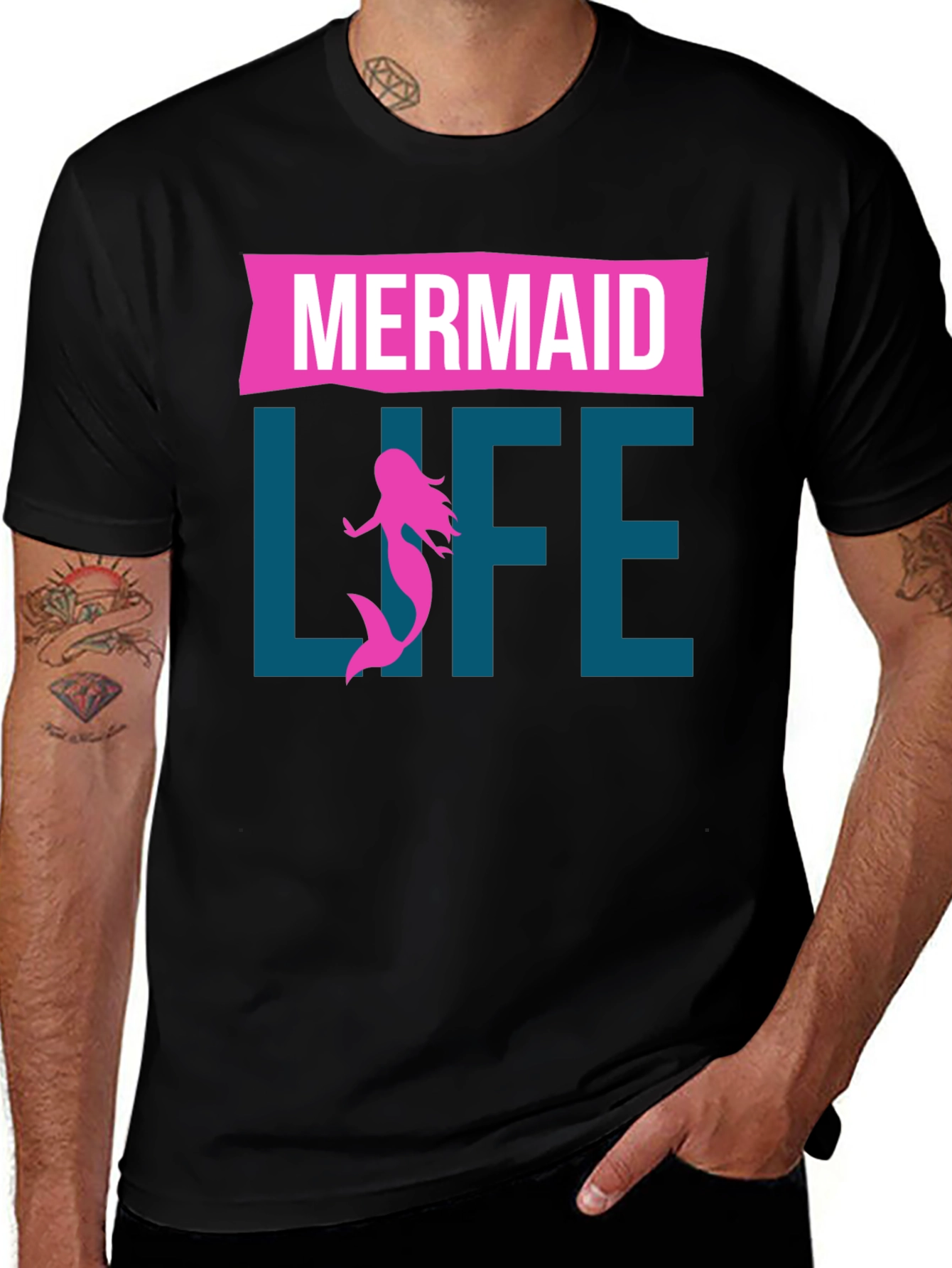 Variant 20 of Mermaid Life Graphic Tee - Black Cotton T-Shirt