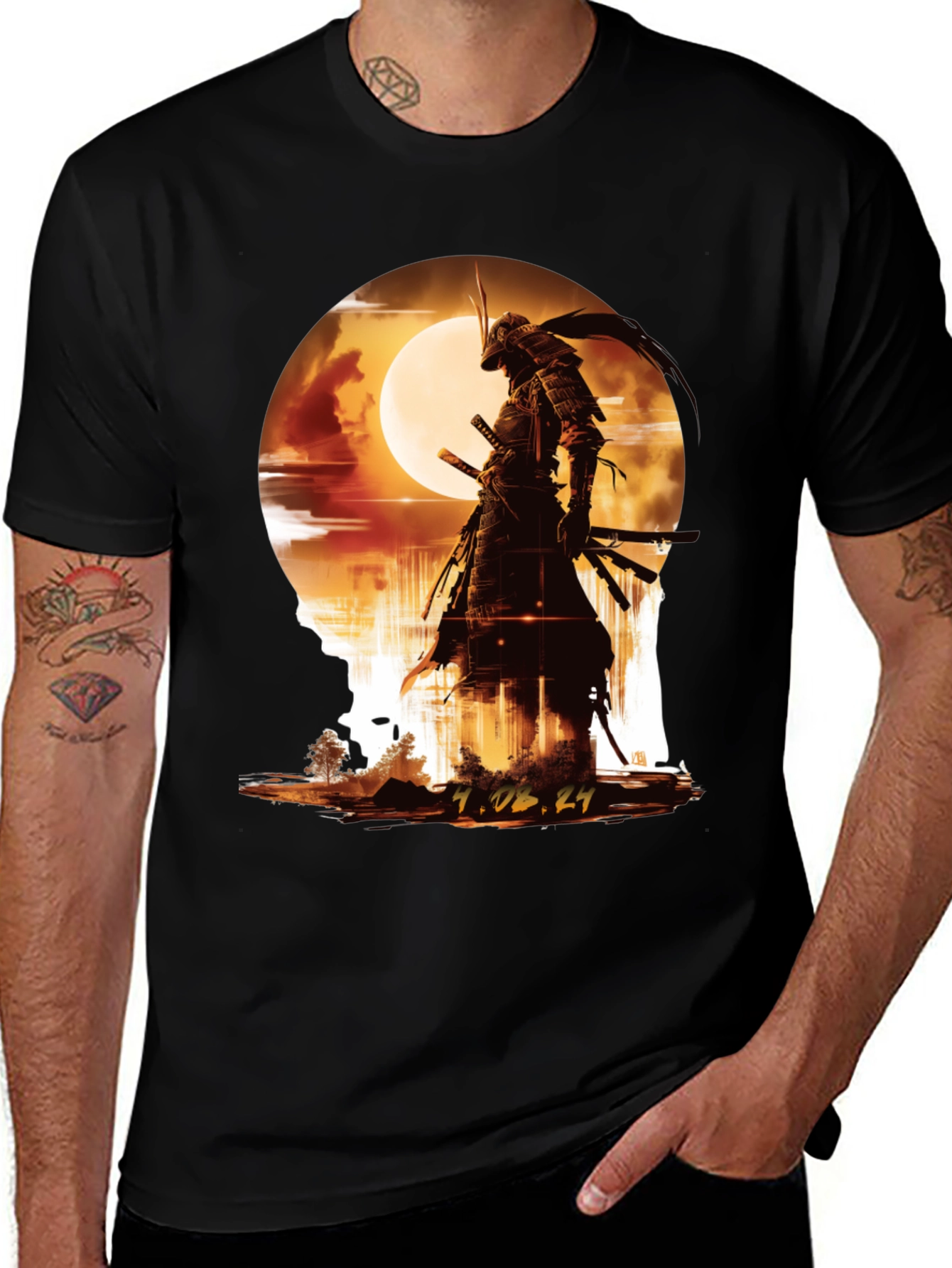 Variant 16 of Samurai Moon T-Shirt - Warrior Graphic Tee