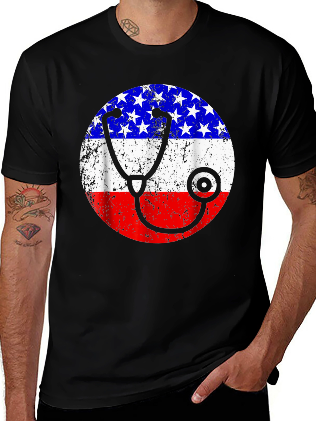 Variant 6 of Patriotic Nurse/Doctor T-Shirt - American Flag Stethoscope Design
