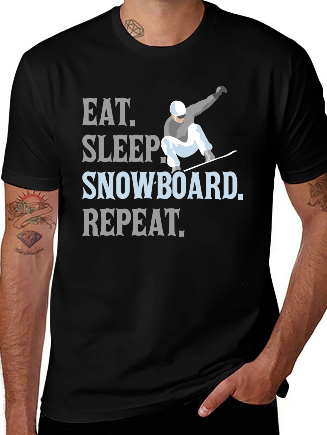 Variant 7 of Eat Sleep Snowboard Repeat Black Graphic T-Shirt