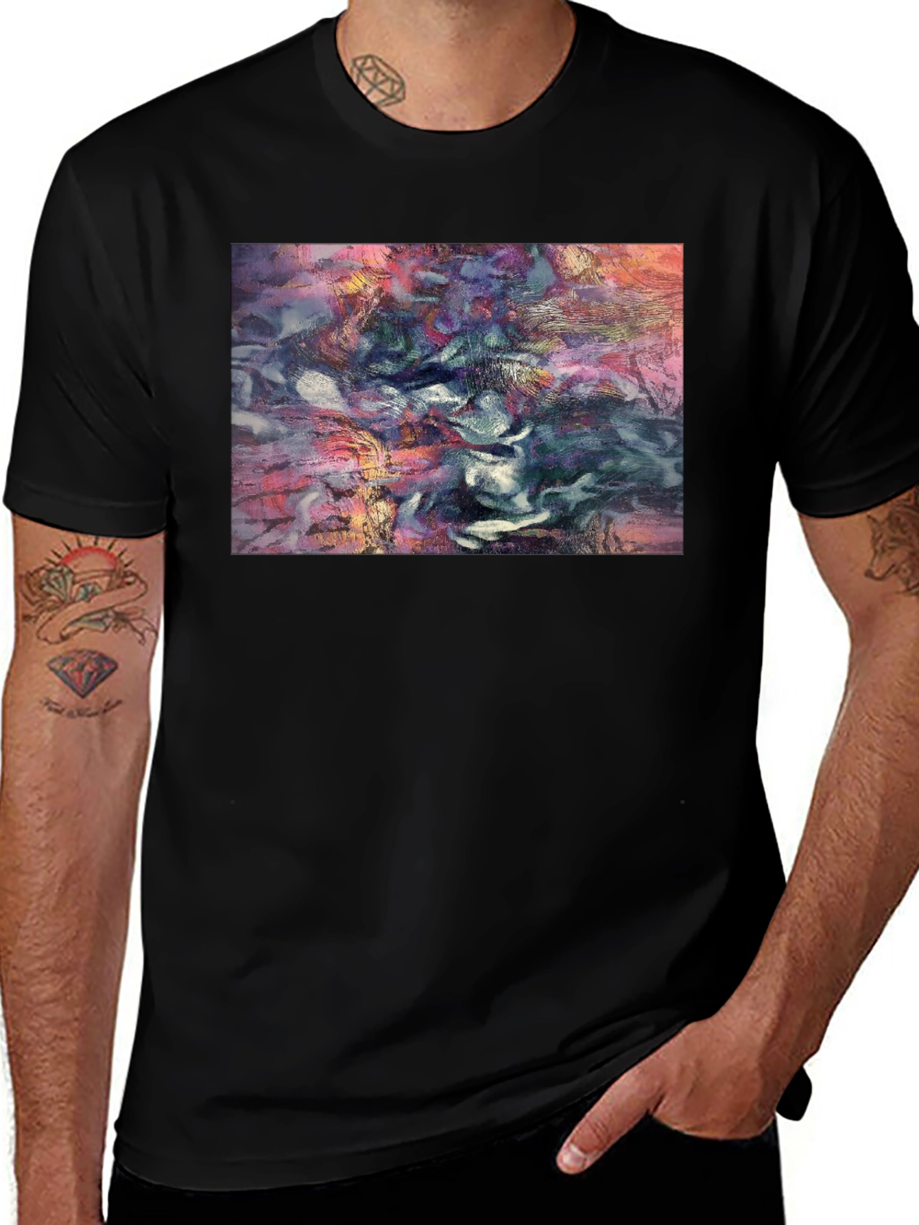 Variant 14 of Abstract Art Graphic Print Black T-Shirt