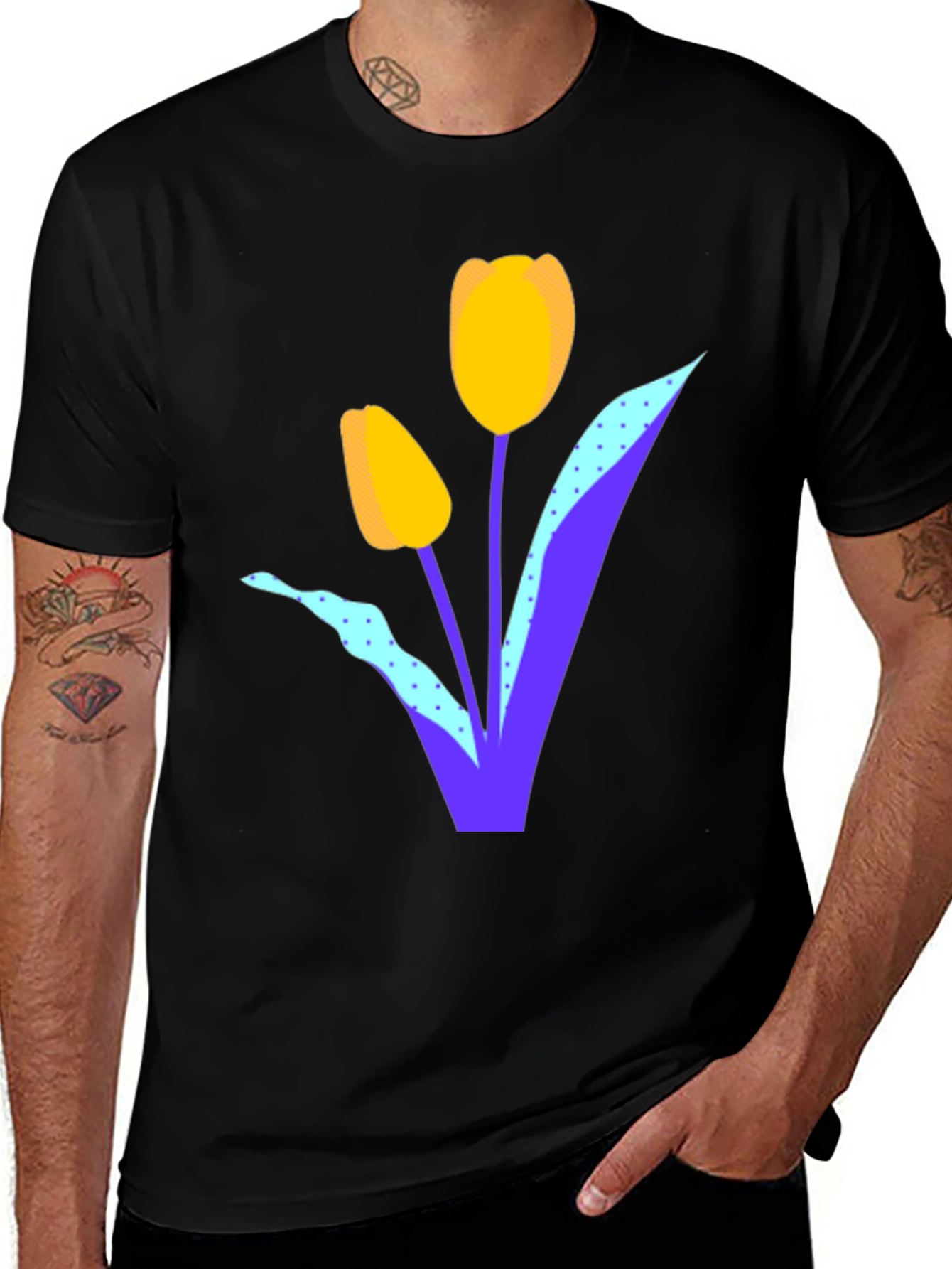 Variant 11 of Men's Black Tulip Graphic T-Shirt