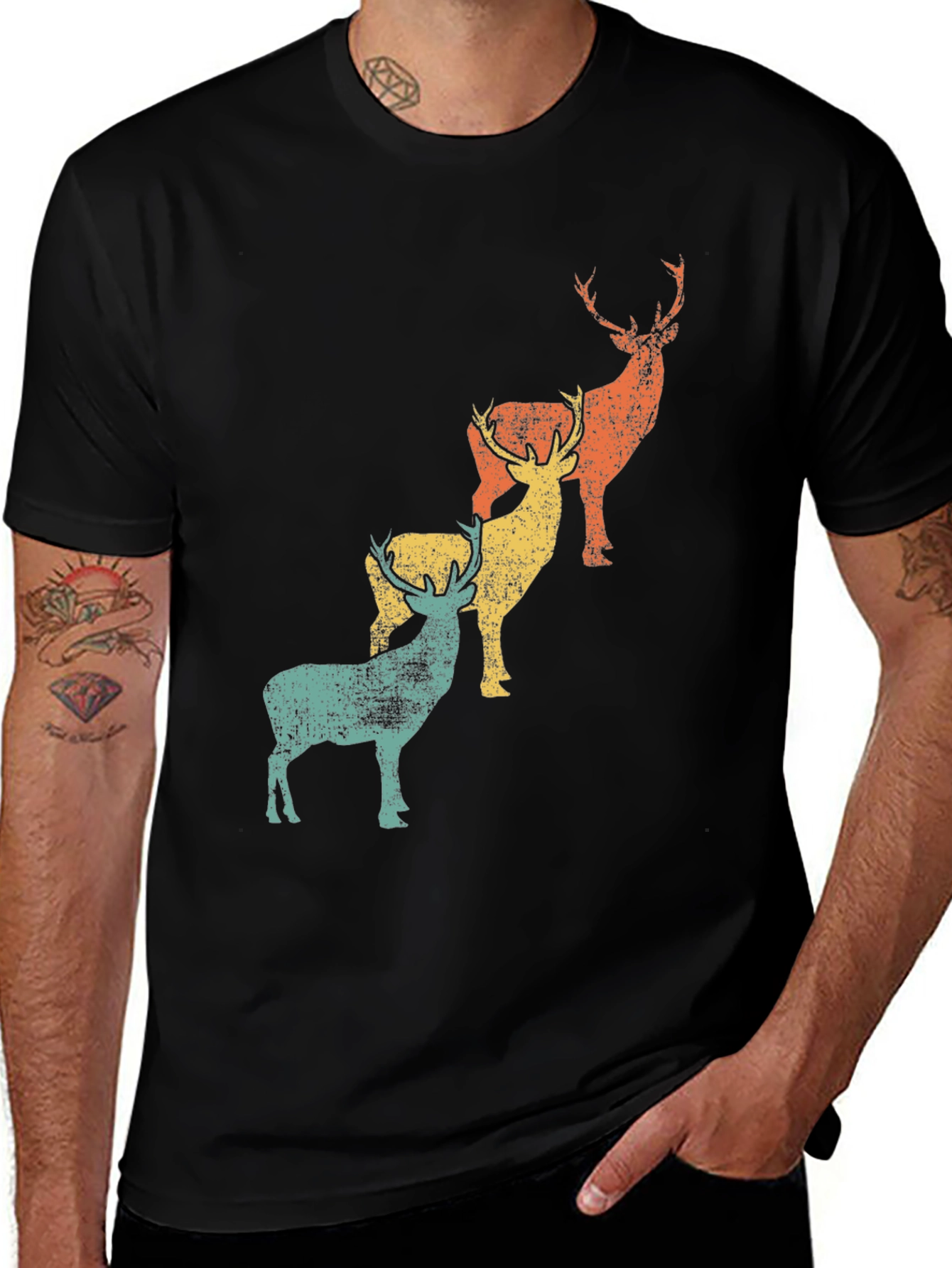 Variant 11 of Vintage Deer Graphic Tee - Retro Style Black T-Shirt