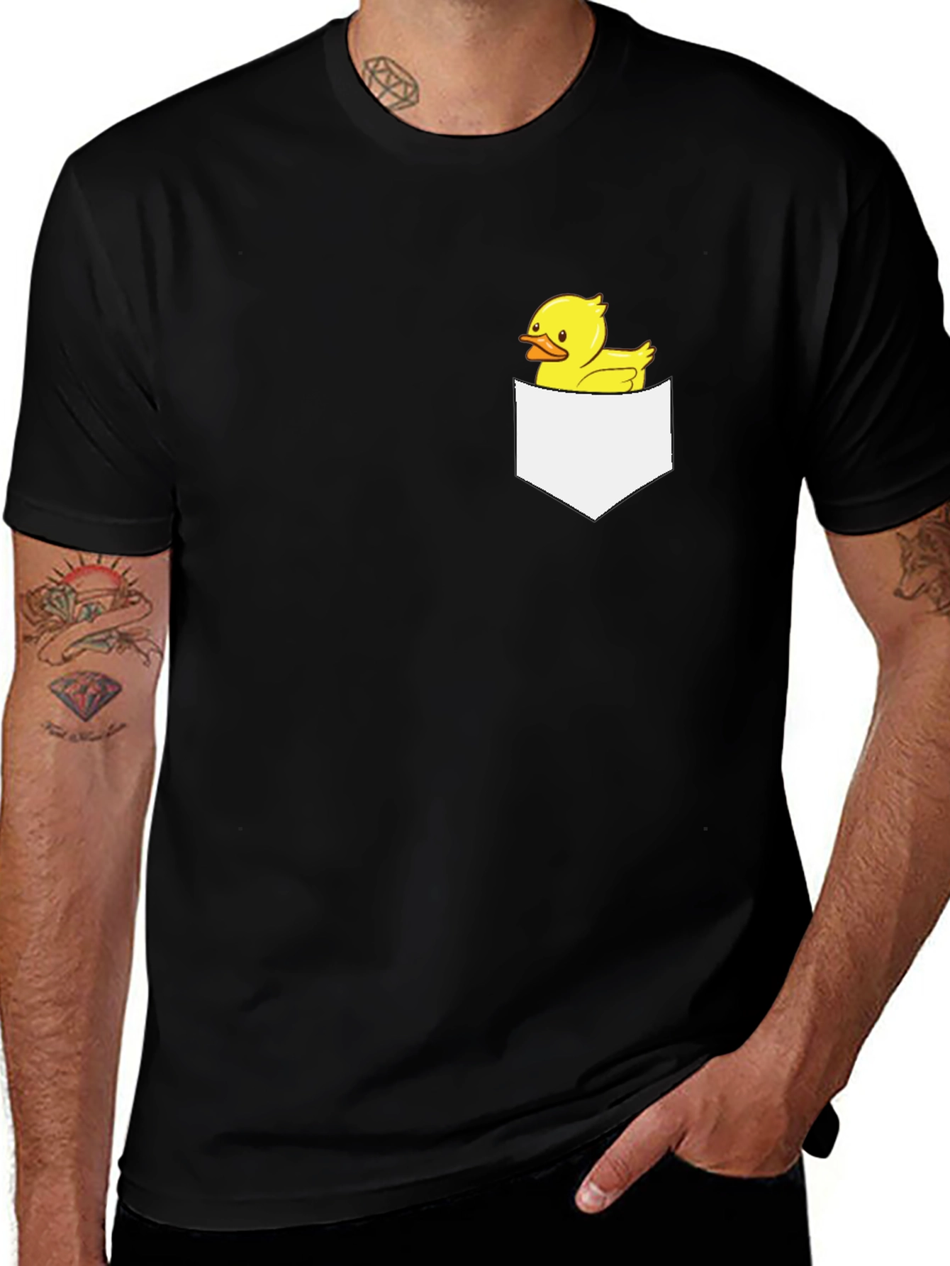 Variant 9 of Duck Pocket Graphic Tee - Black Cotton T-Shirt