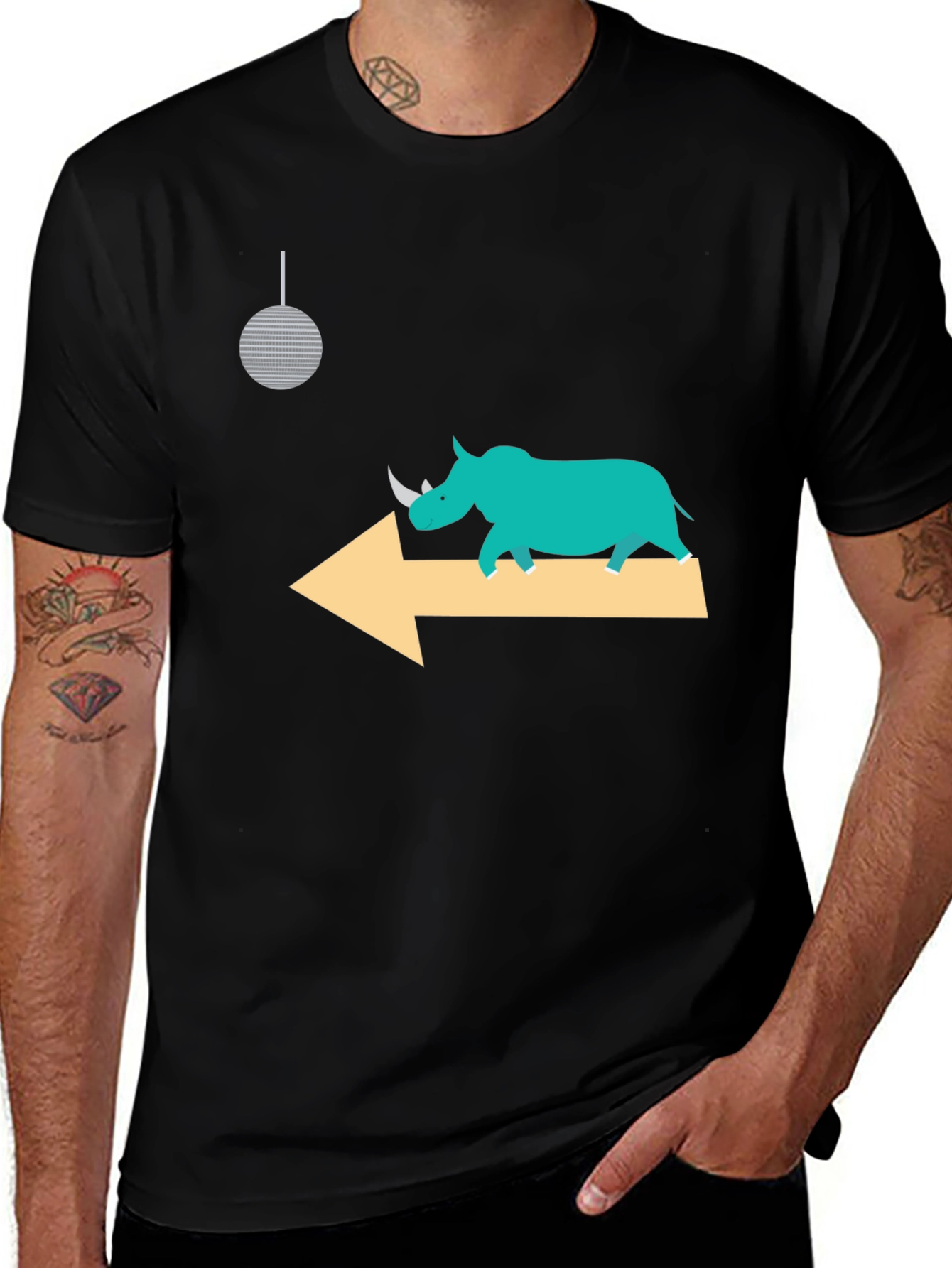Variant 9 of Rhino Direction Graphic Tee - Black Cotton T-Shirt