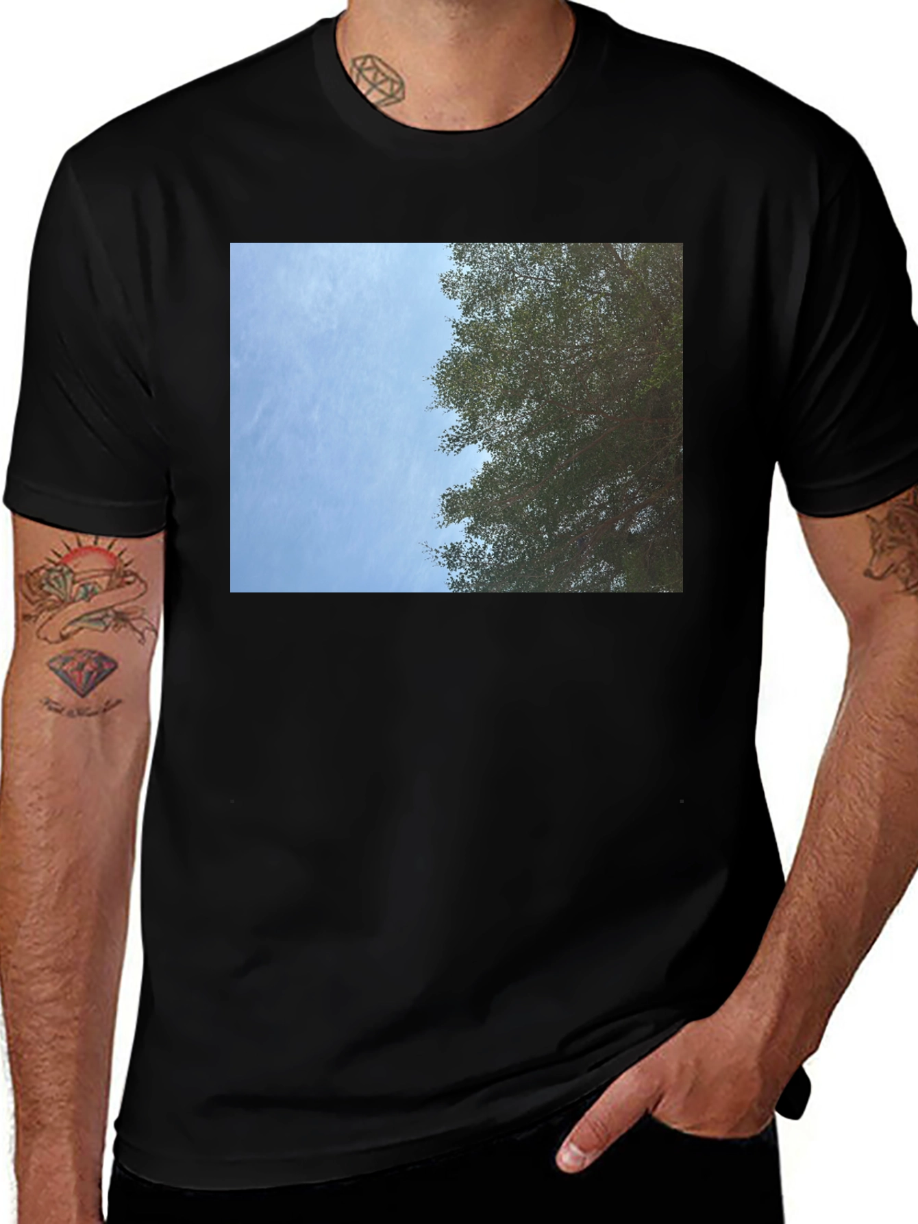 Variant 30 of Nature's Embrace Graphic Tee - Sky & Tree Design