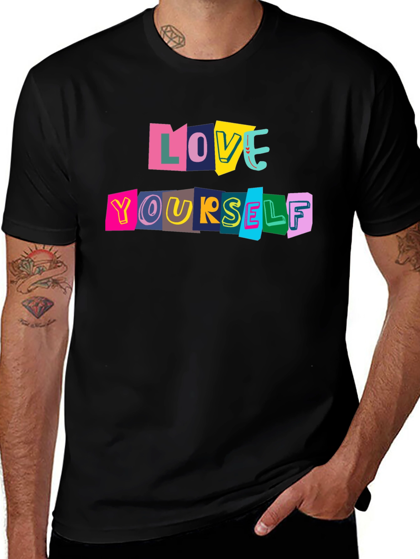Variant 27 of Love Yourself Graphic Print Black T-Shirt