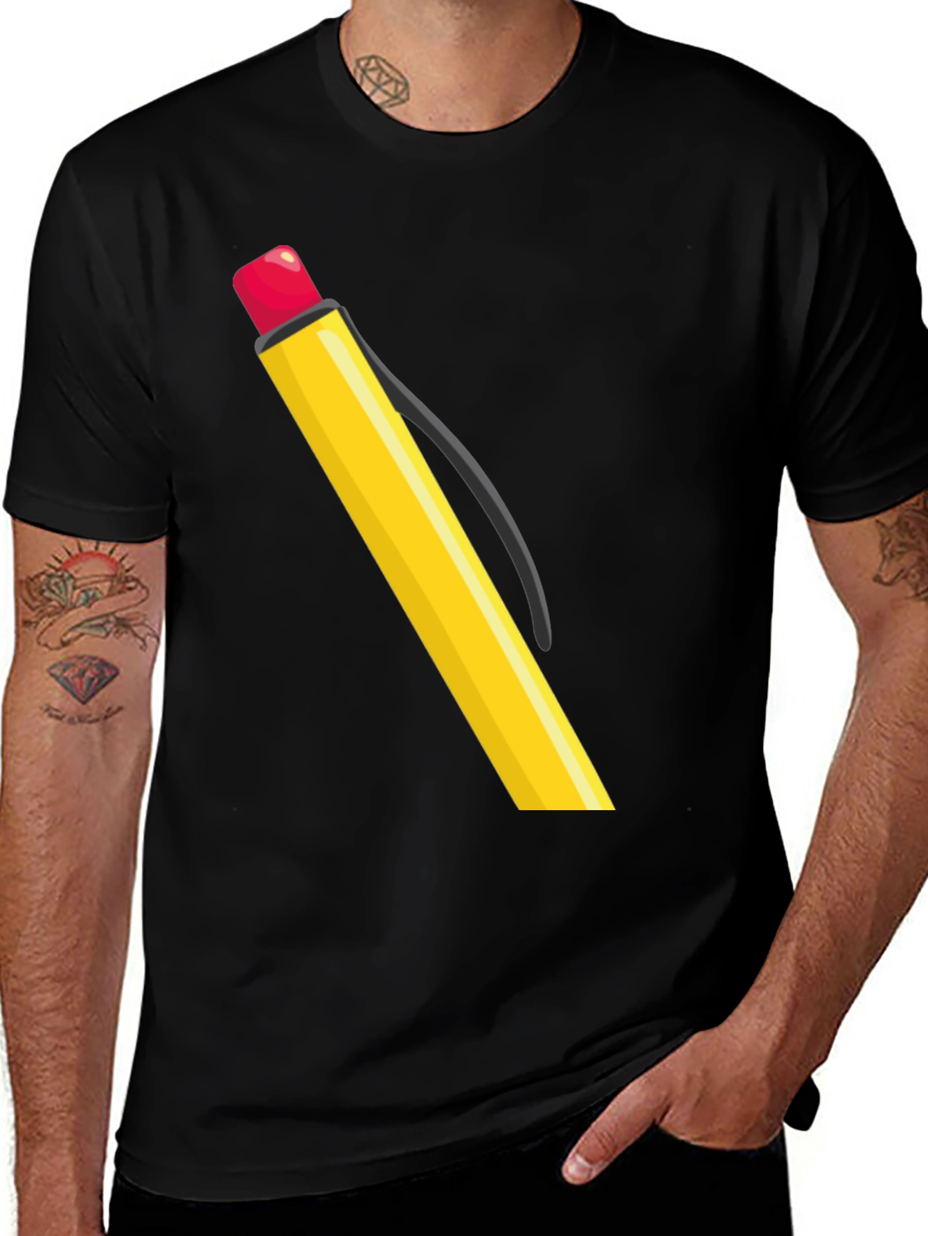 Variant 5 of Pencil Graphic Tee - Black Cotton Casual Wear