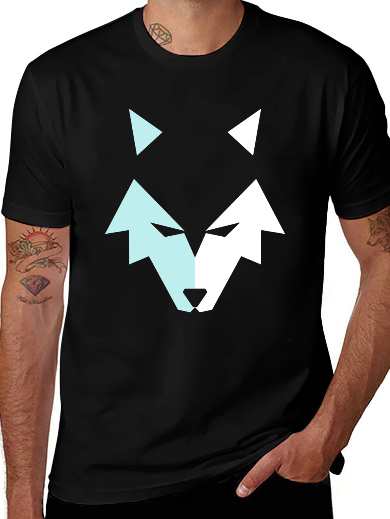 Variant 19 of Geometric Wolf Graphic Tee - Modern Men's Black T-Shirt
