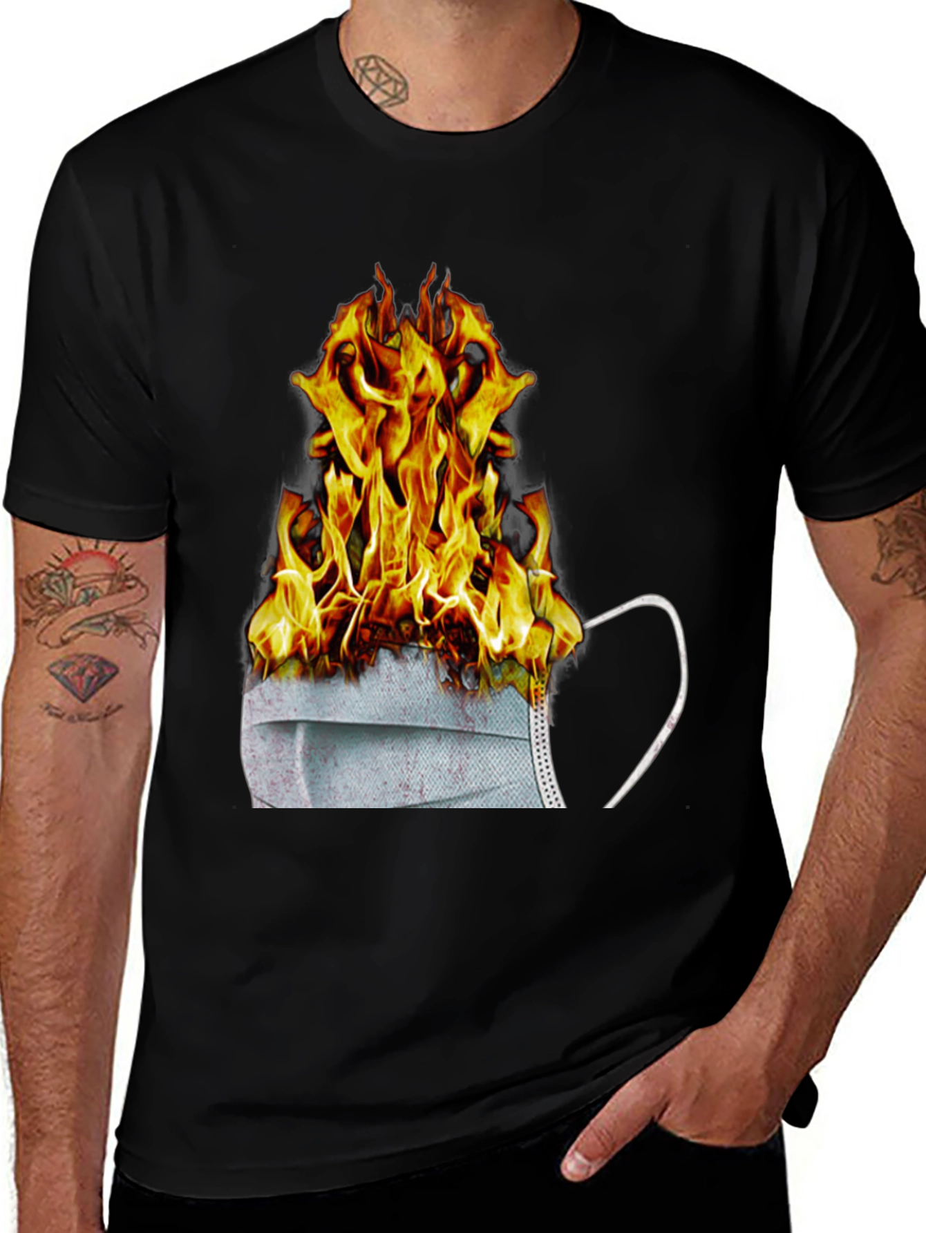 Variant 12 of Burning Mask Graphic Tee - Anti-Mask Statement T-Shirt
