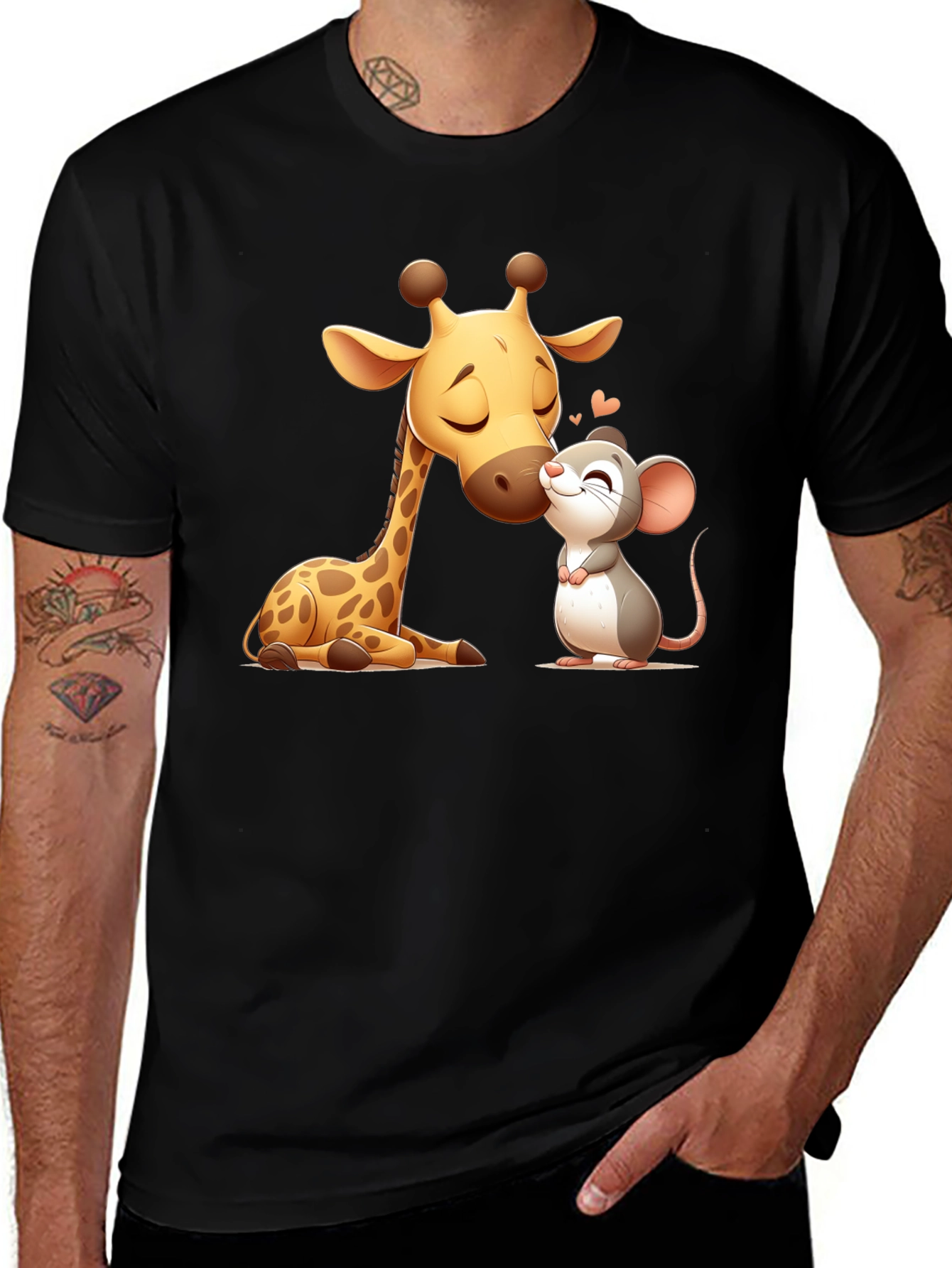Variant 19 of Cute Giraffe and Mouse Black T-Shirt
