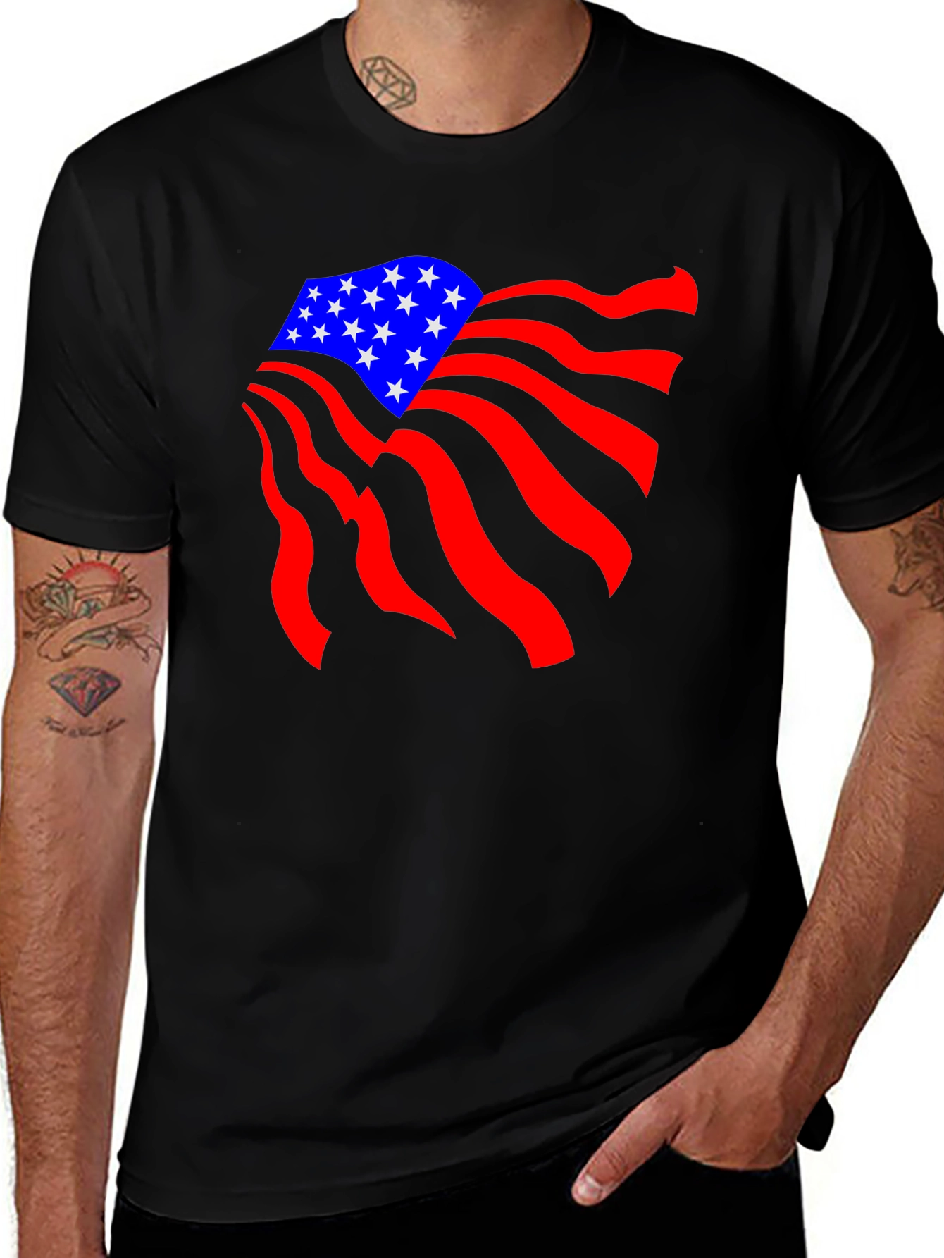 Variant 21 of Patriotic American Flag Graphic Black T-Shirt