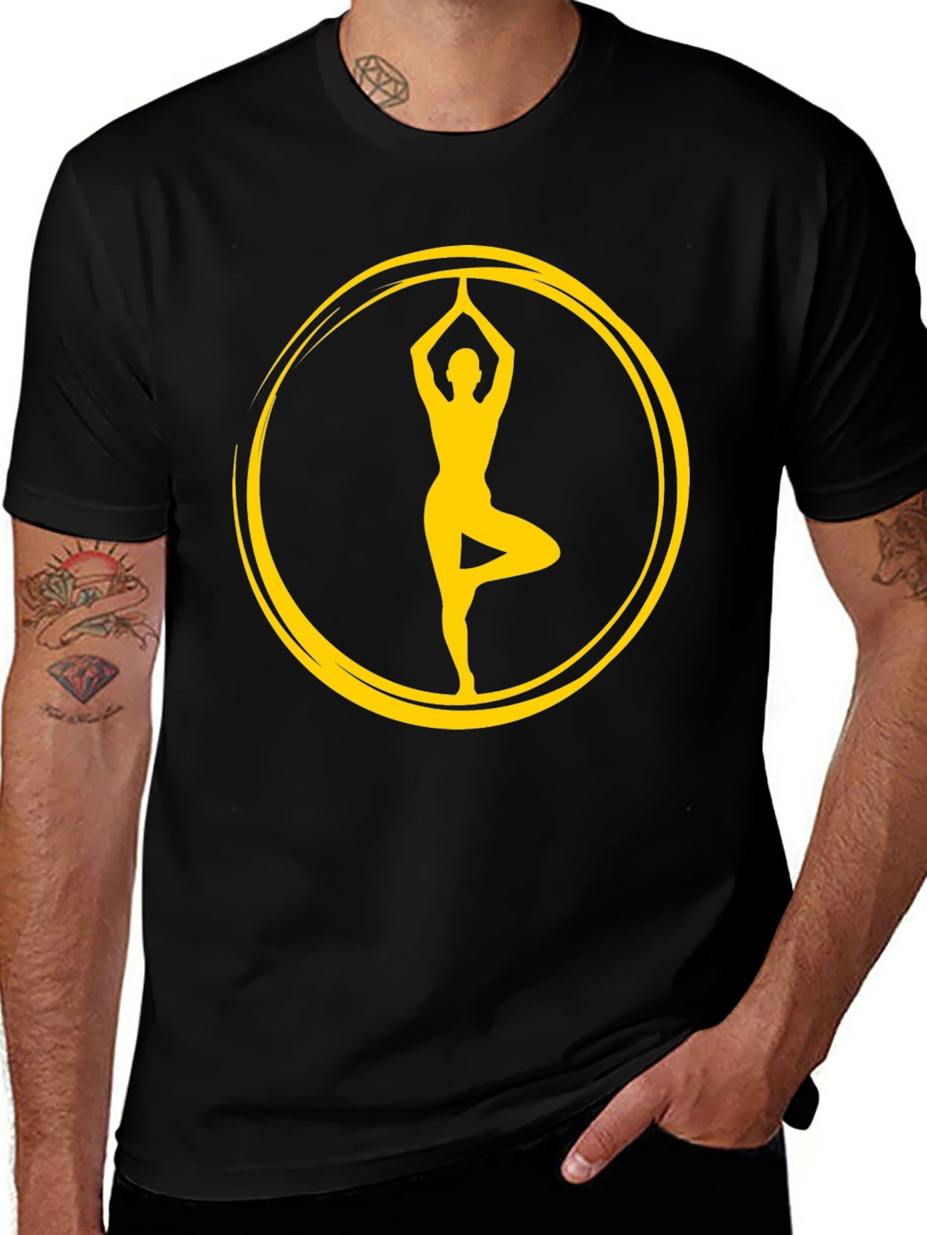 Variant 4 of Yoga Pose Graphic Tee - Black Cotton T-Shirt