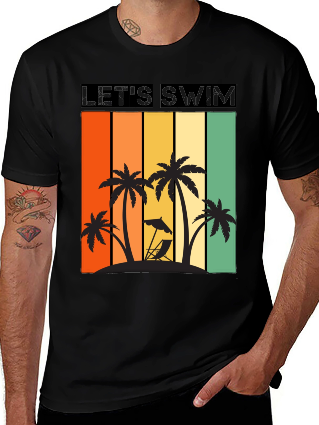 Retro "Let's Swim" Palm Tree Graphic T-Shirt