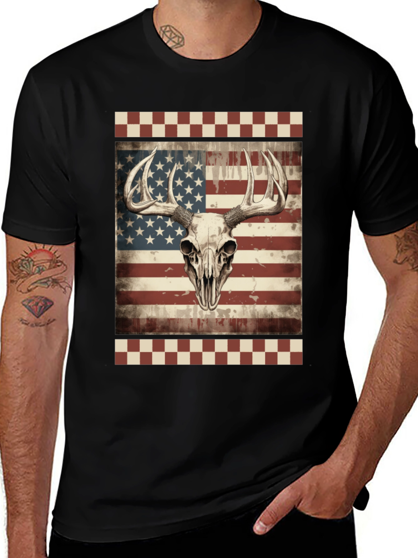 Variant 8 of Deer Skull American Flag Graphic Tee