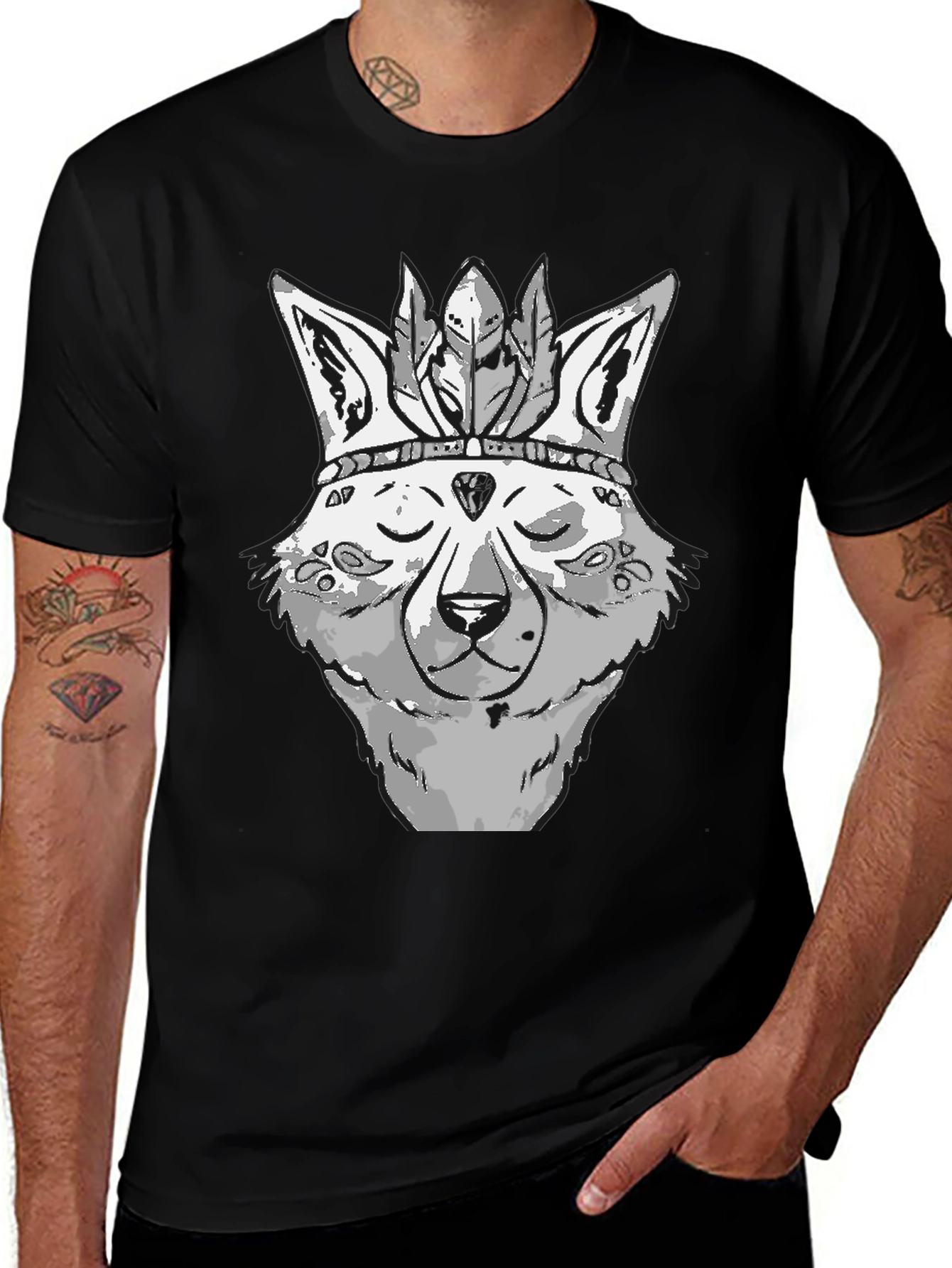 Variant 13 of Wolf Head T-Shirt - Native American Style Tee