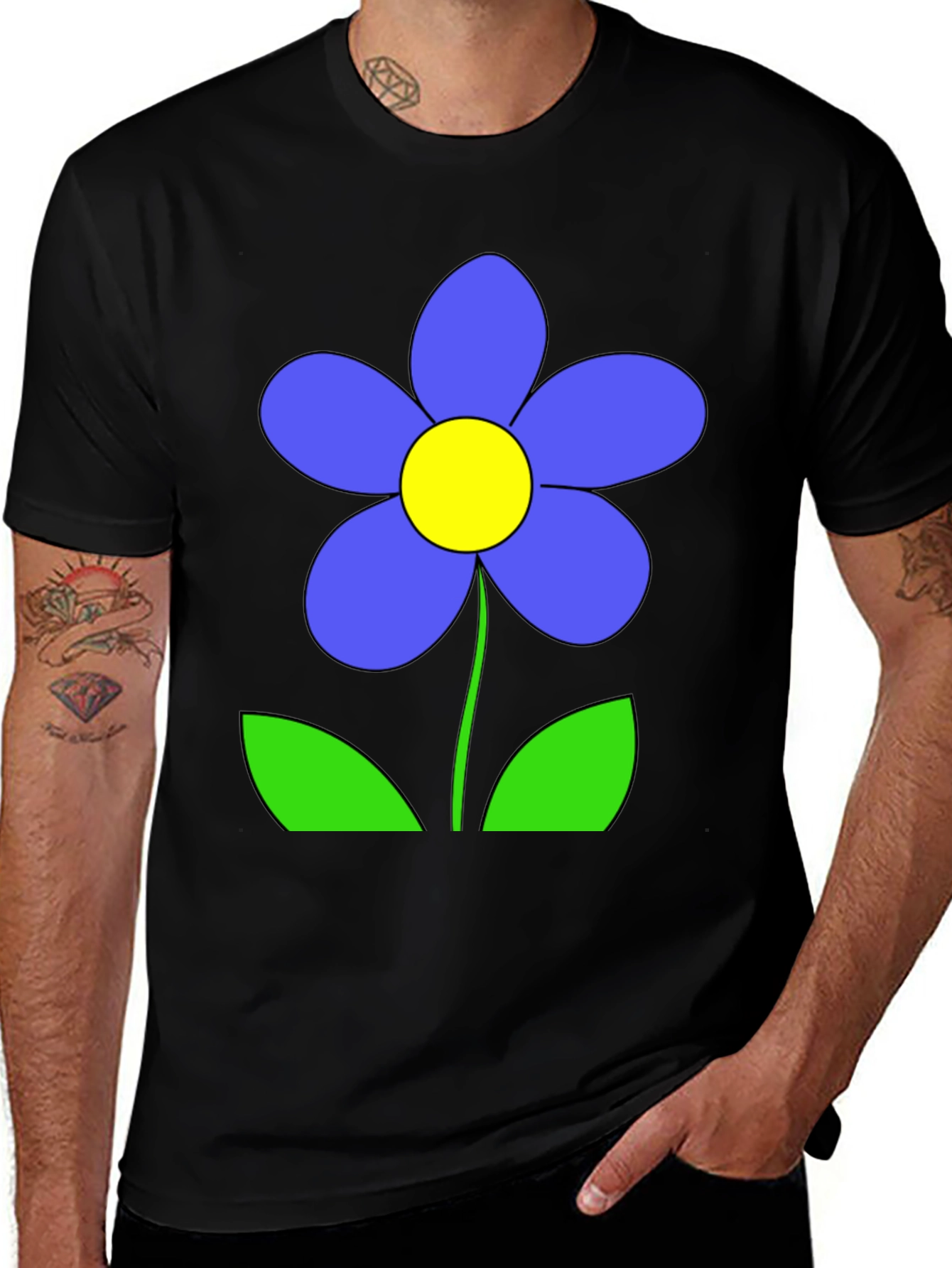 Variant 29 of Blue Flower Graphic Tee - Black