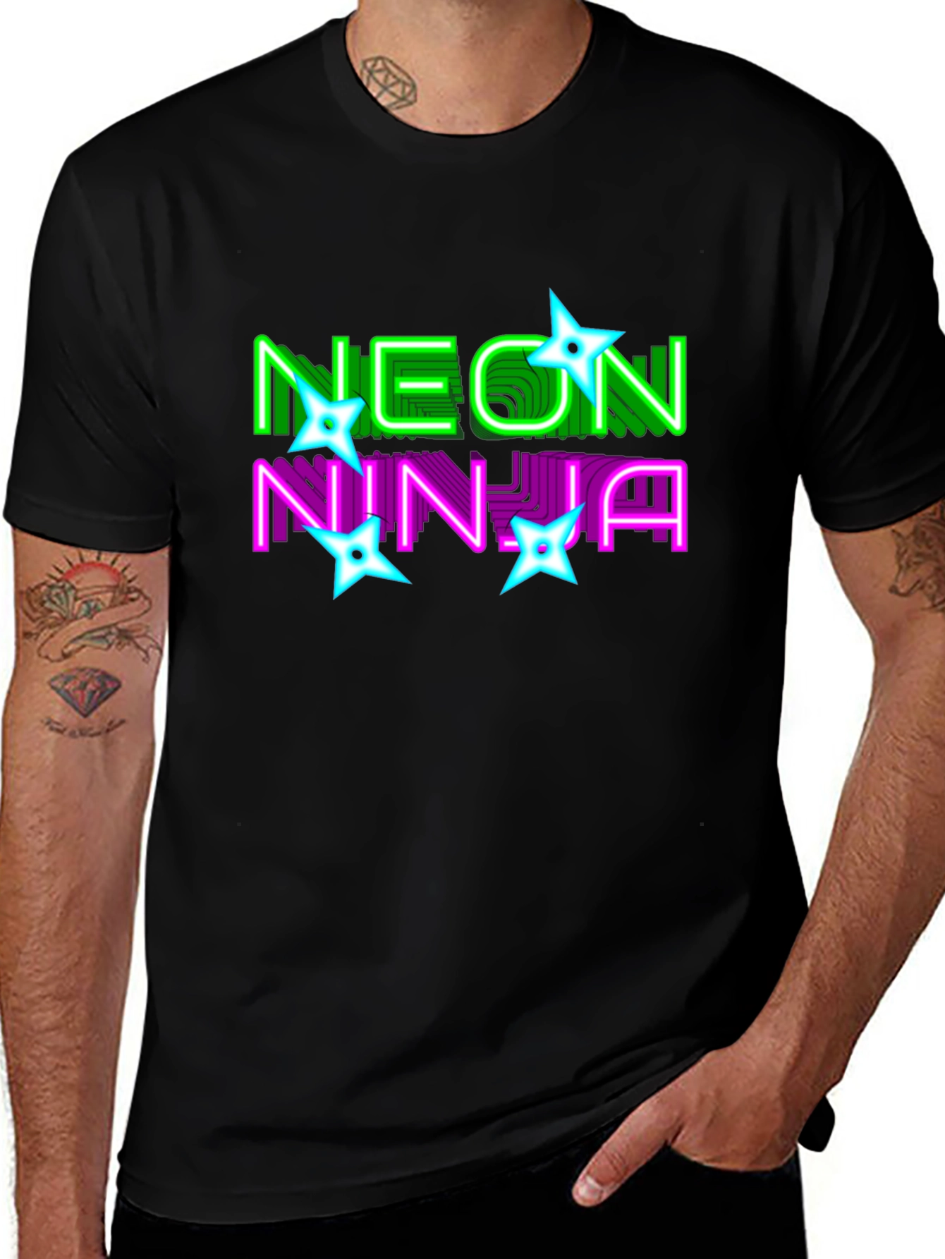 Variant 19 of Neon Ninja Graphic Print Black T-Shirt