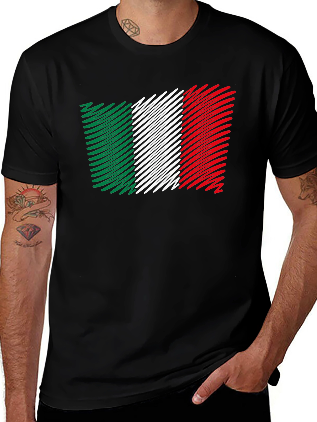 Variant 6 of Italian Flag Scribble T-Shirt - Black Crew Neck