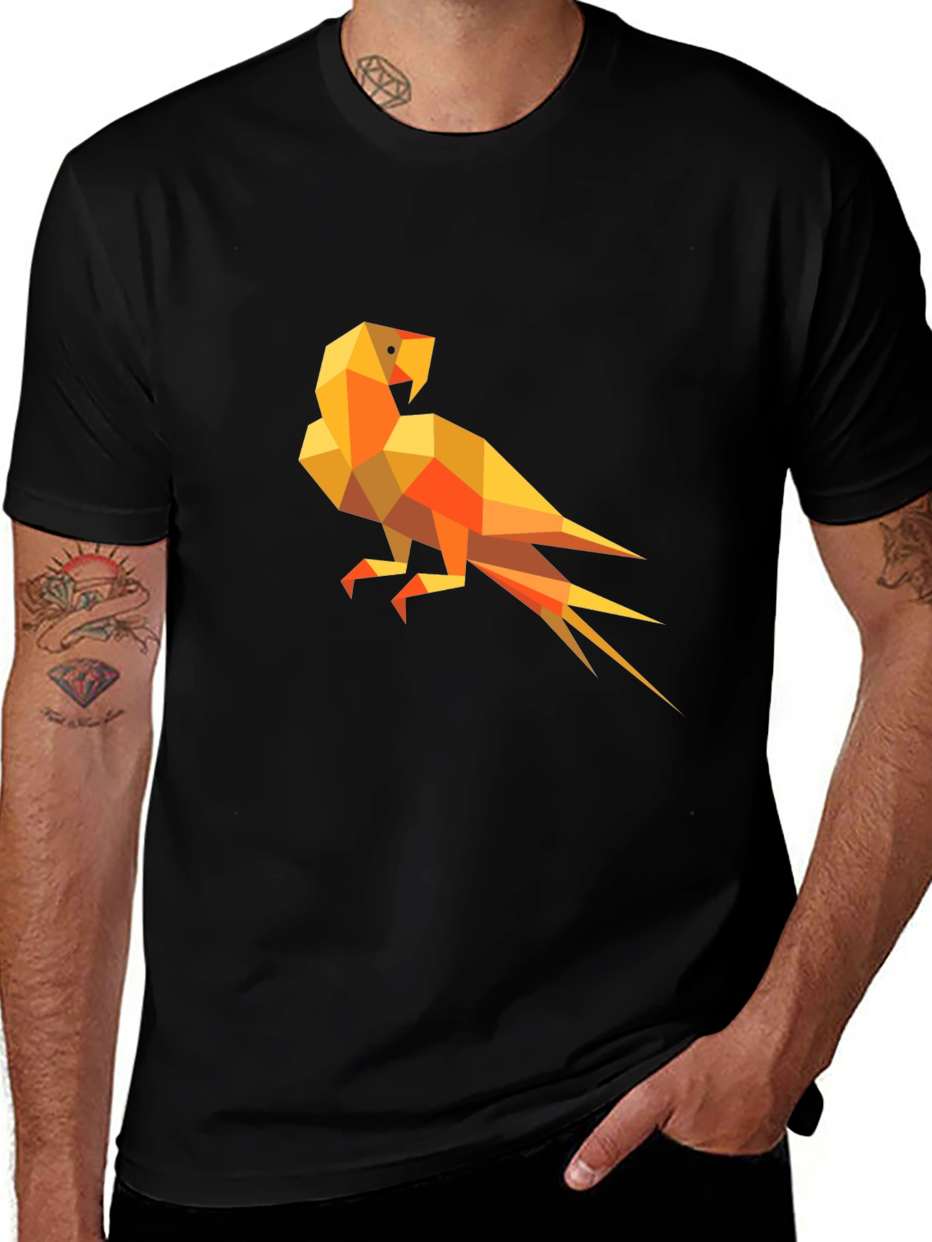 Variant 19 of Geometric Parrot Graphic Tee - Modern Men's Black T-Shirt