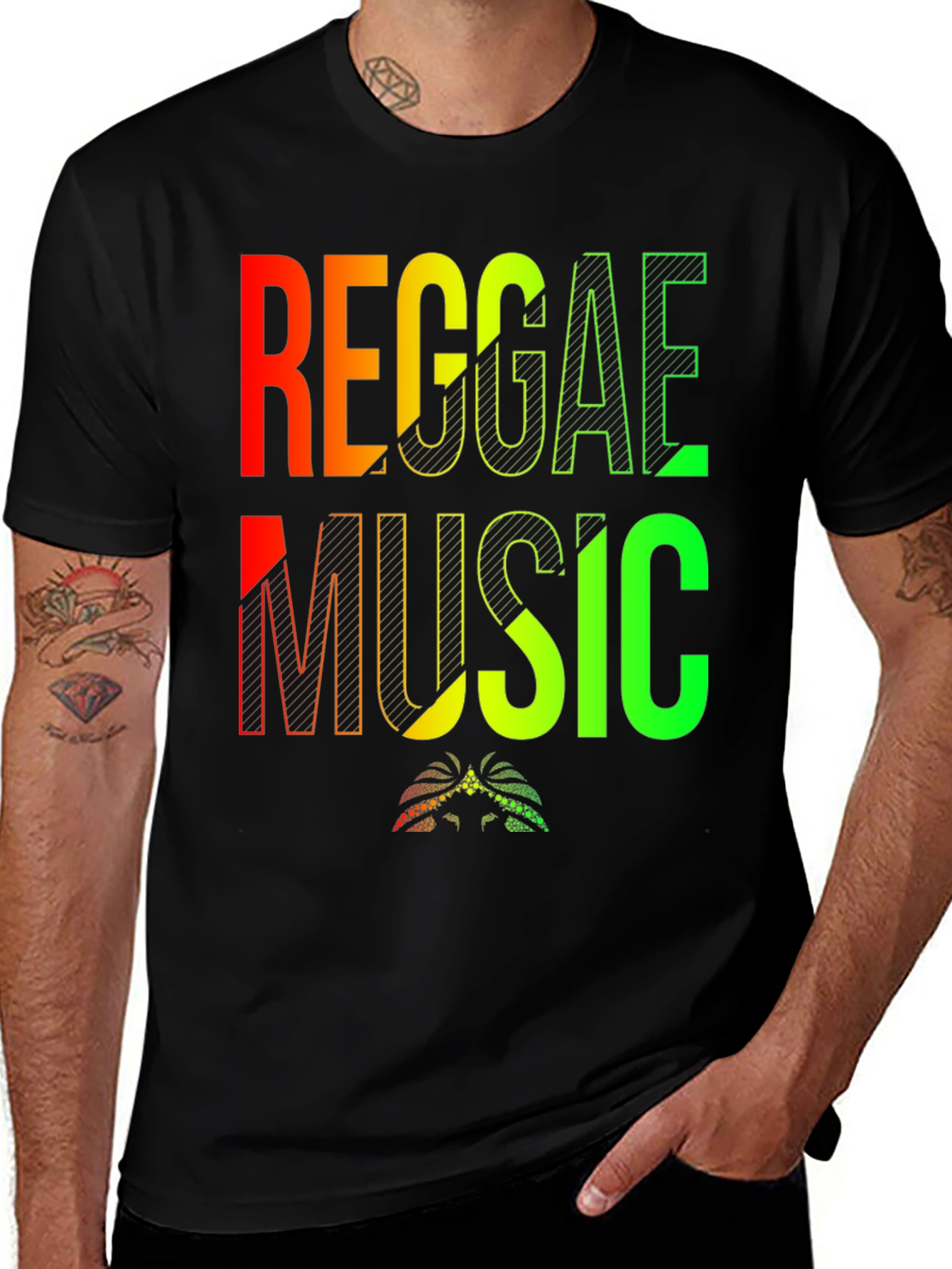 Variant 21 of Reggae Music T-Shirt - Rasta Colors Black Tee