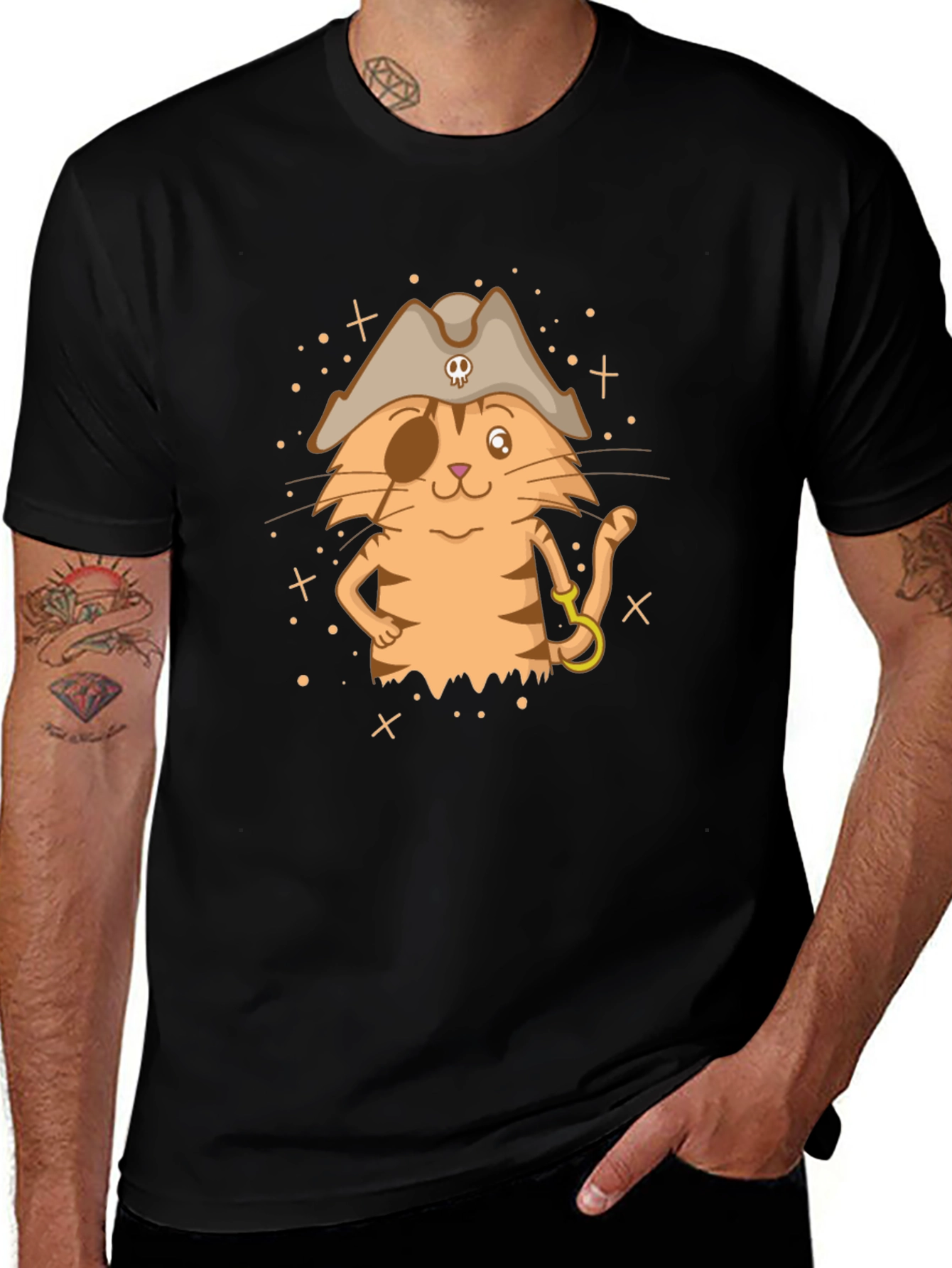 Variant 5 of Pirate Cat Graphic Tee - Black Cotton T-Shirt