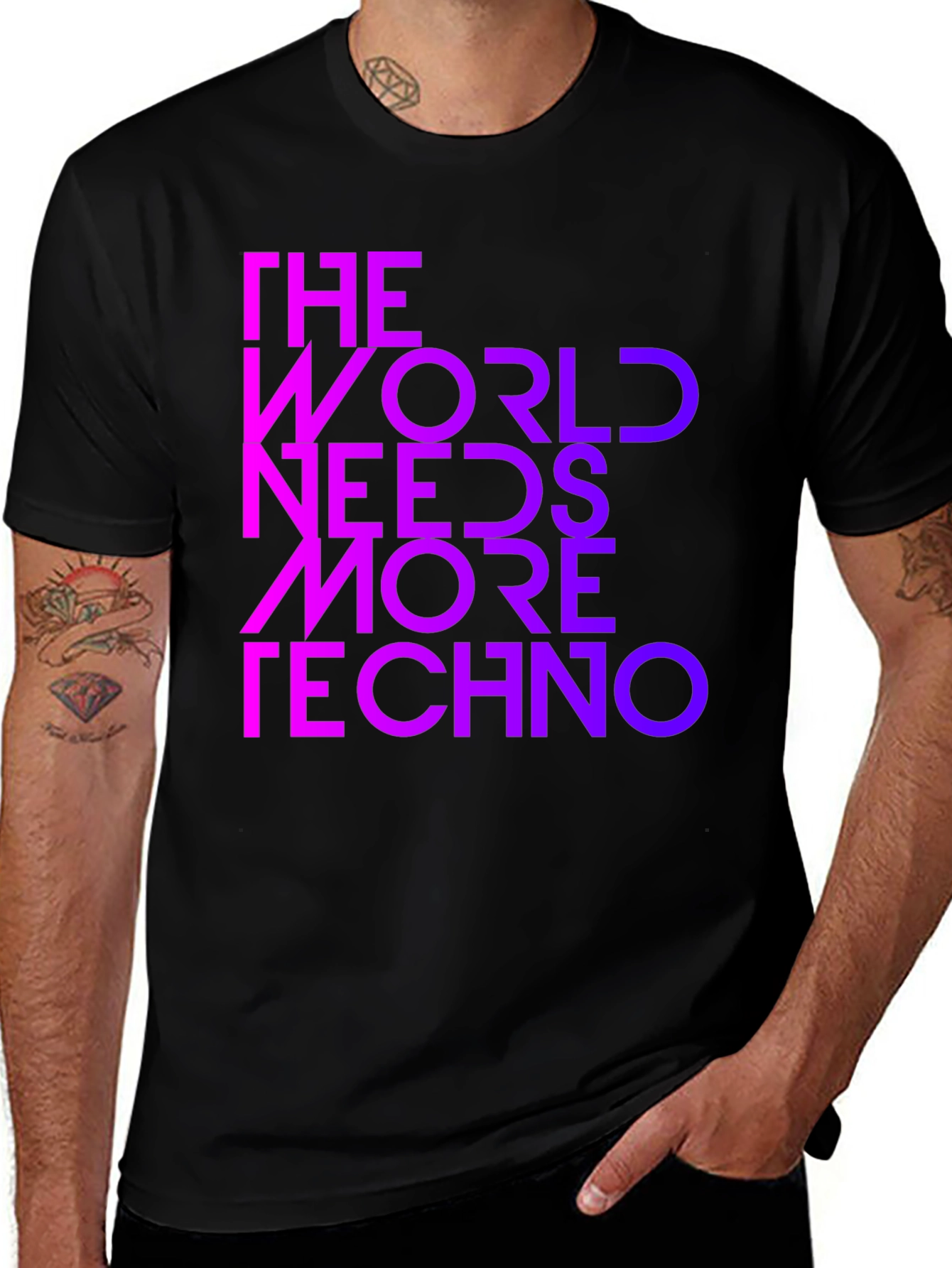 Variant 7 of The World Needs More Techno Graphic Tee - Stylish Black T-Shirt