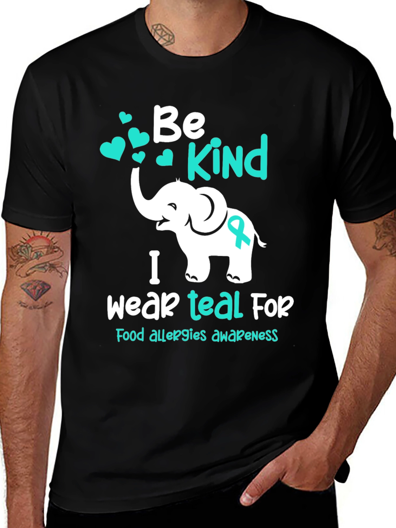 Variant 19 of Be Kind Elephant Teal Food Allergy Awareness T-Shirt