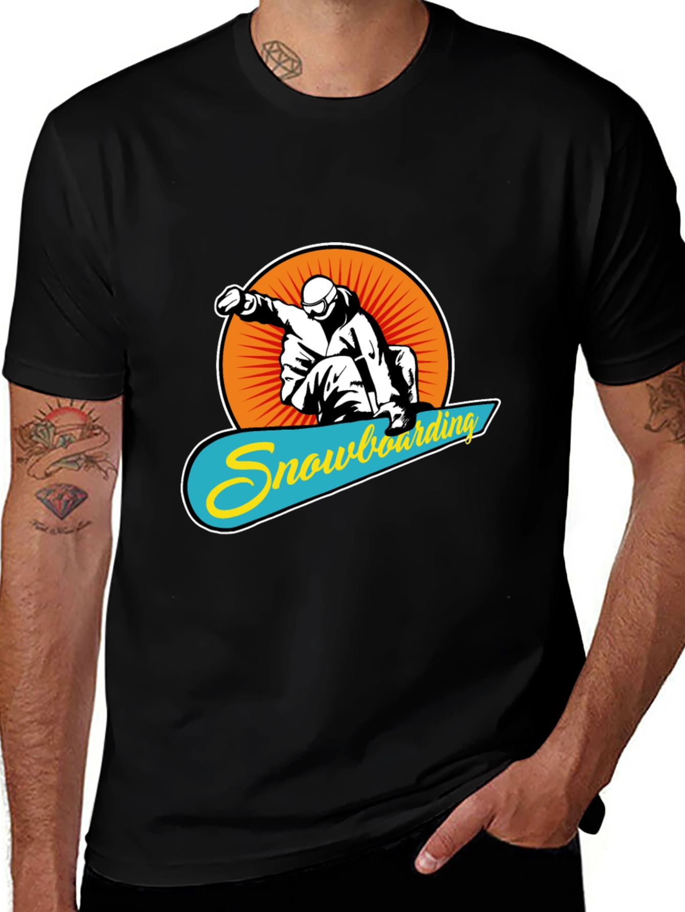 Black Snowboarding Graphic Tee - Black Crew Neck T-Shirt main image
