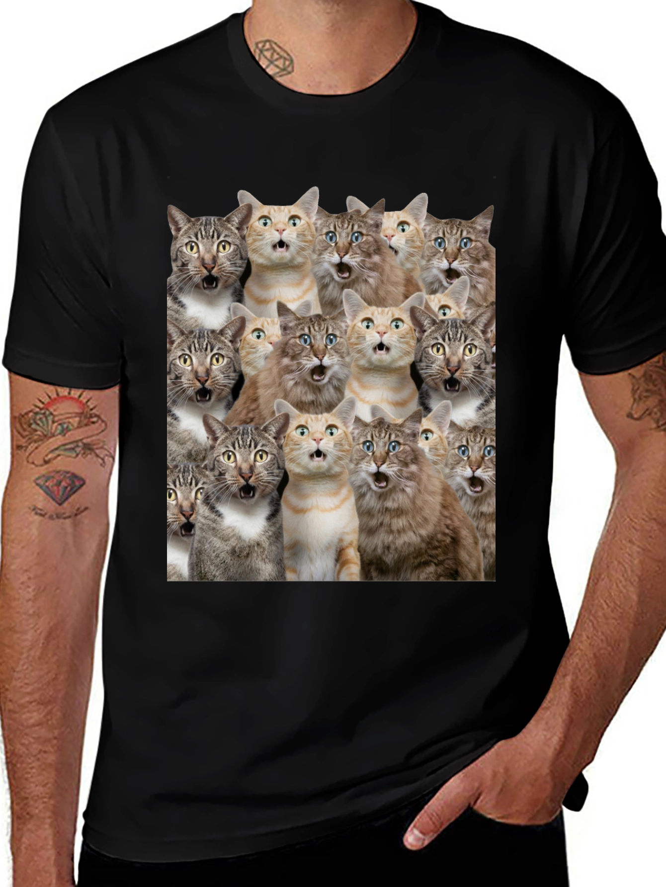 Variant 14 of Surprised Cats Graphic Tee - Funny Men's T-Shirt