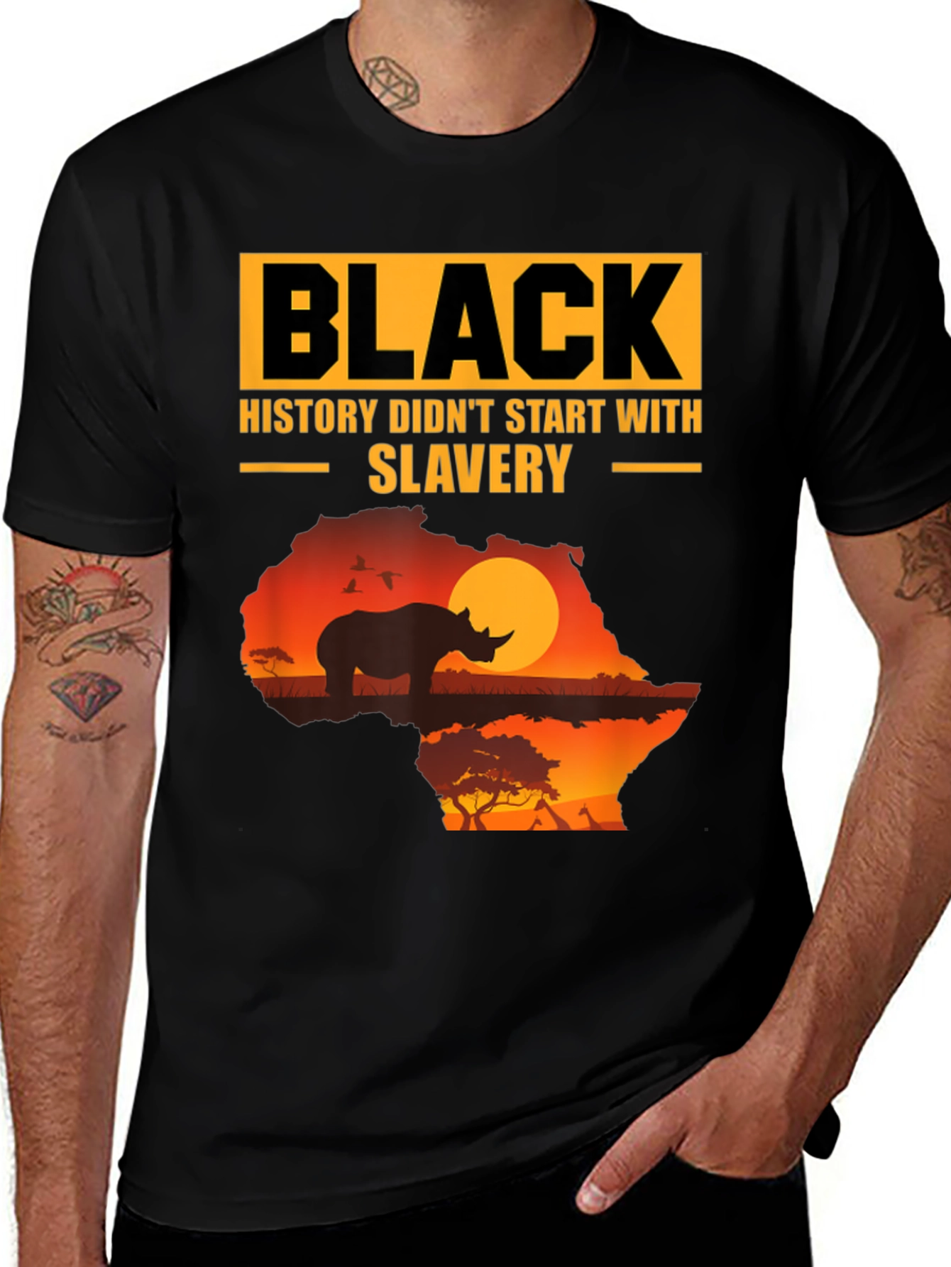 Variant 13 of Black History T-Shirt: Africa Silhouette, Rhino Graphic