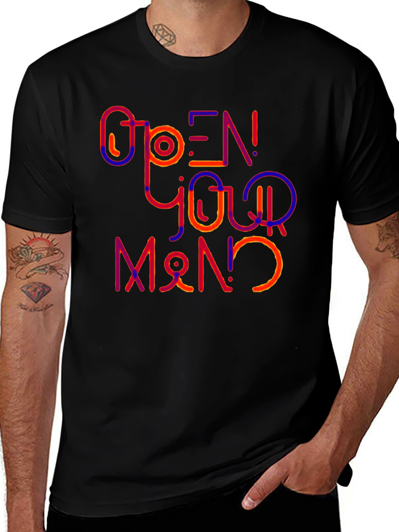Variant 17 of Open Your Mind Graphic Tee - Stylish Men's Black T-Shirt