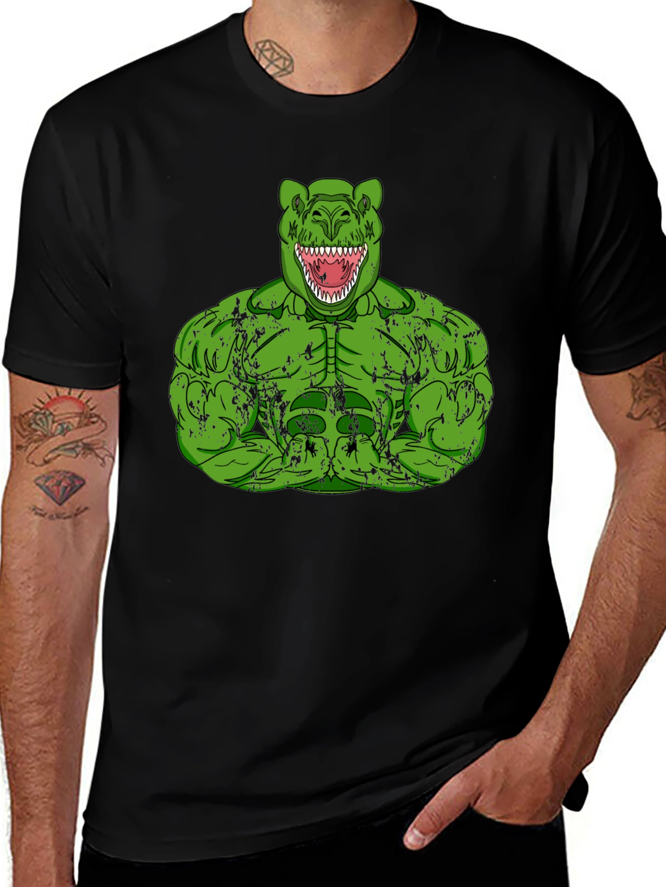 Dino Hulk Graphic T-Shirt - Men's Black Tee