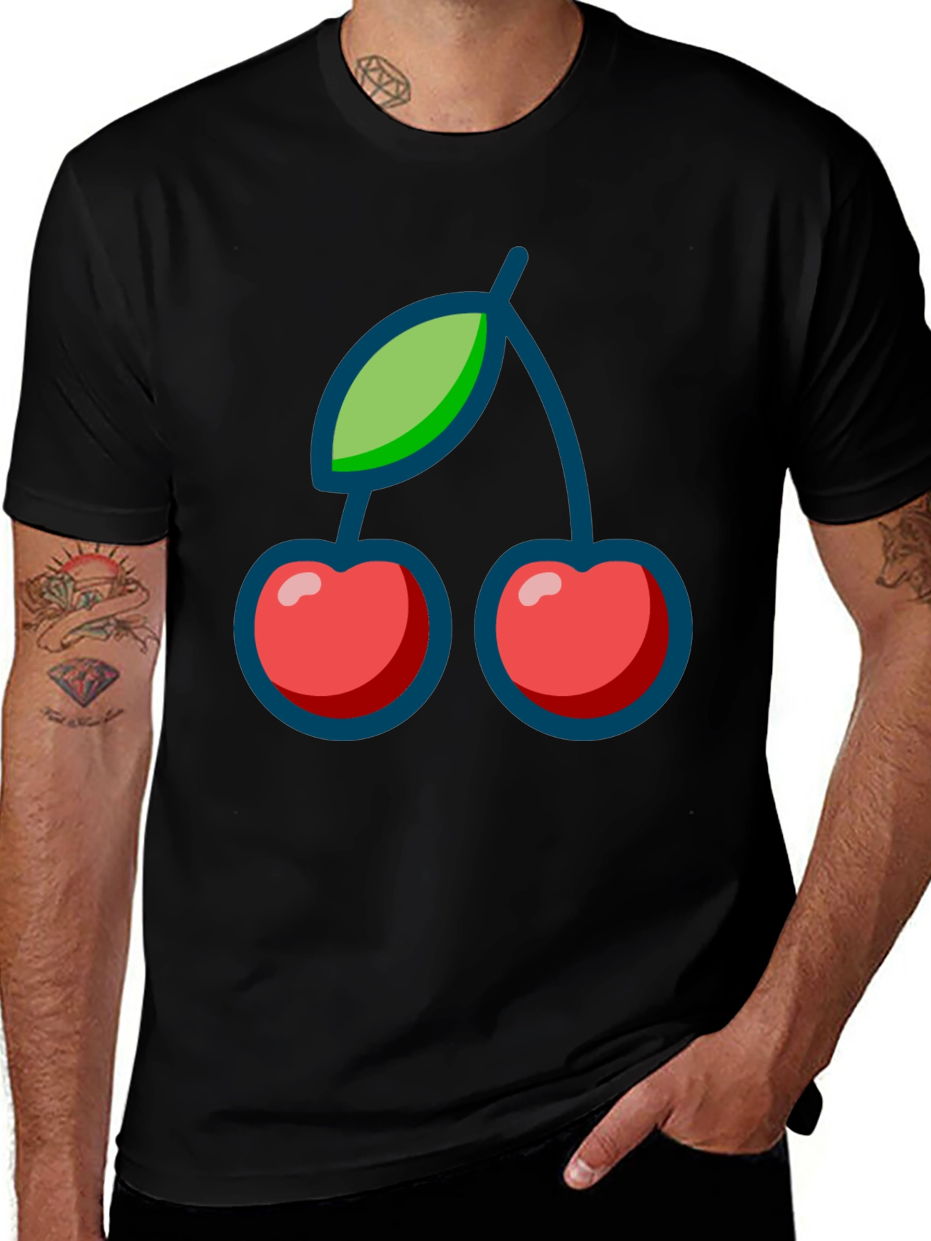 Variant 6 of Cherry Graphic Print Black T-Shirt