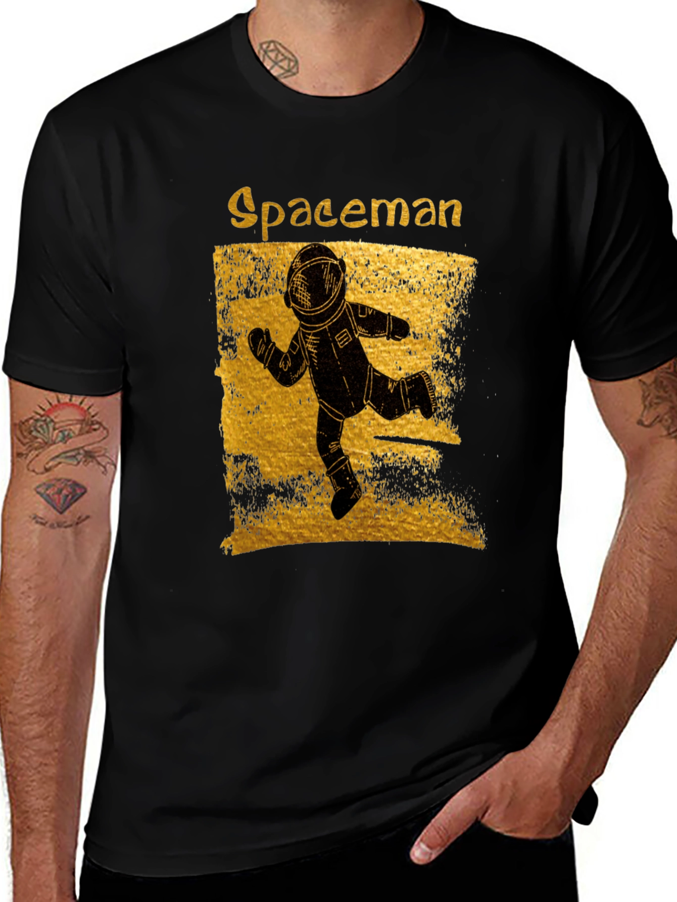 Variant 21 of Spaceman Graphic T-Shirt - Distressed Gold Design